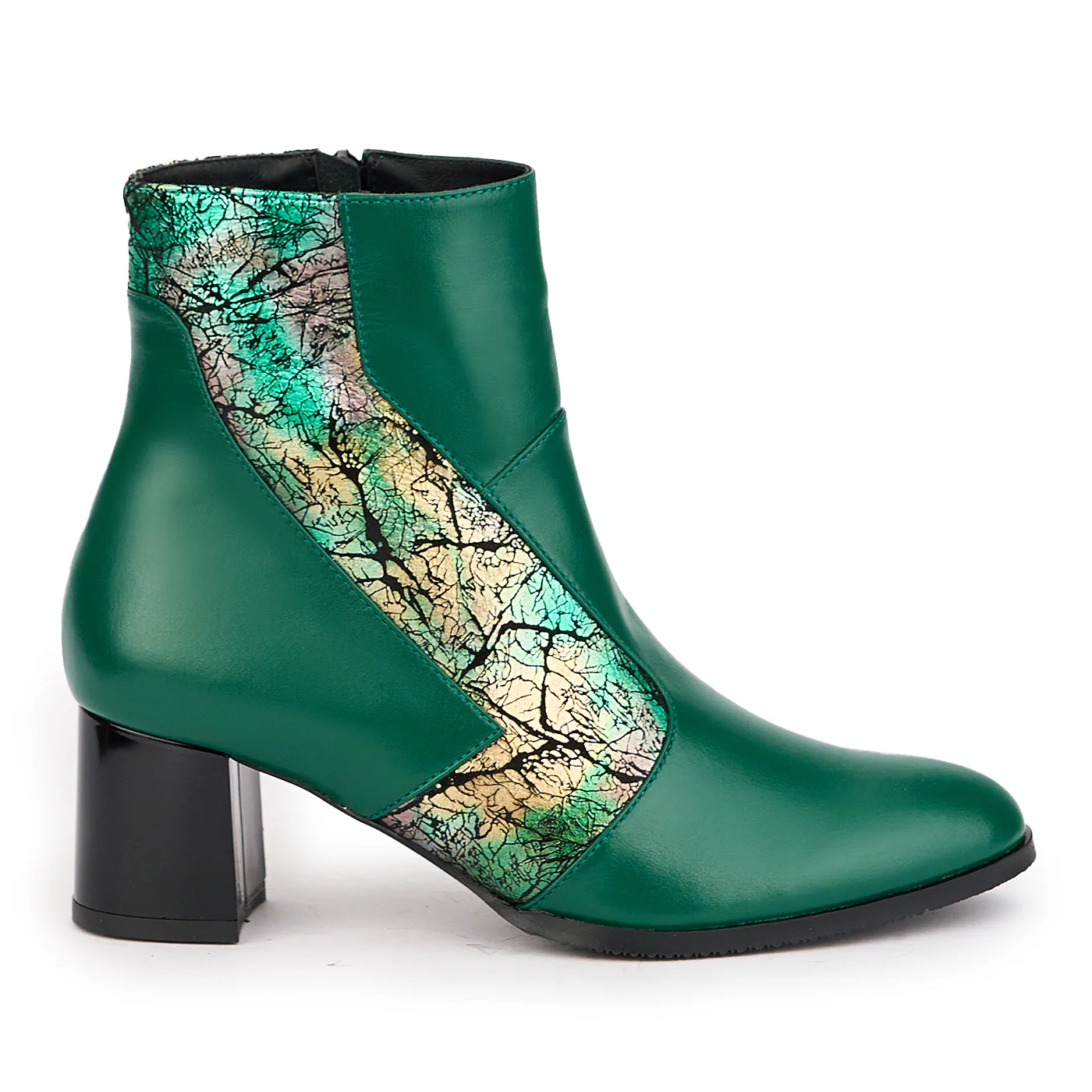 Botine dama din piele naturala verde cu toc gros 6 cm 17079