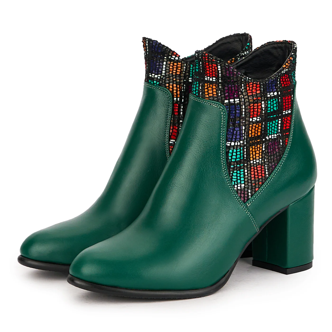 Botine dama din piele naturala verde cu toc gros 7.5 cm 16698 - Image 3