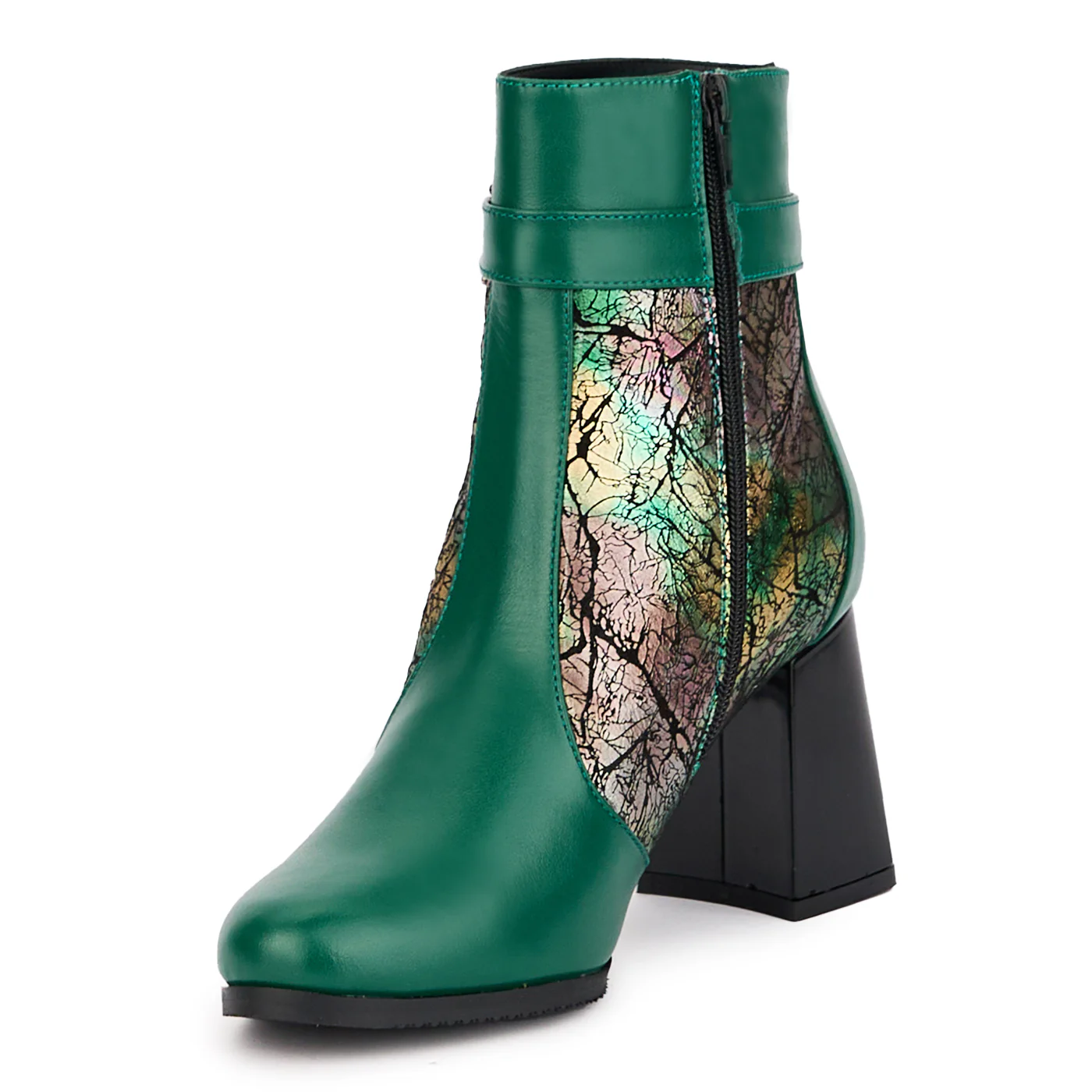 Botine dama din piele naturala verde cu toc gros 7.5 cm 17096 - Image 3