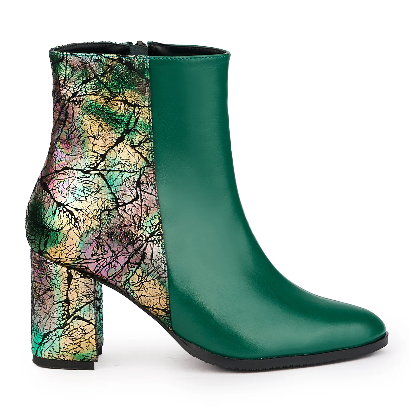 Botine dama din piele naturala verde cu toc gros 7.5 cm 17103
