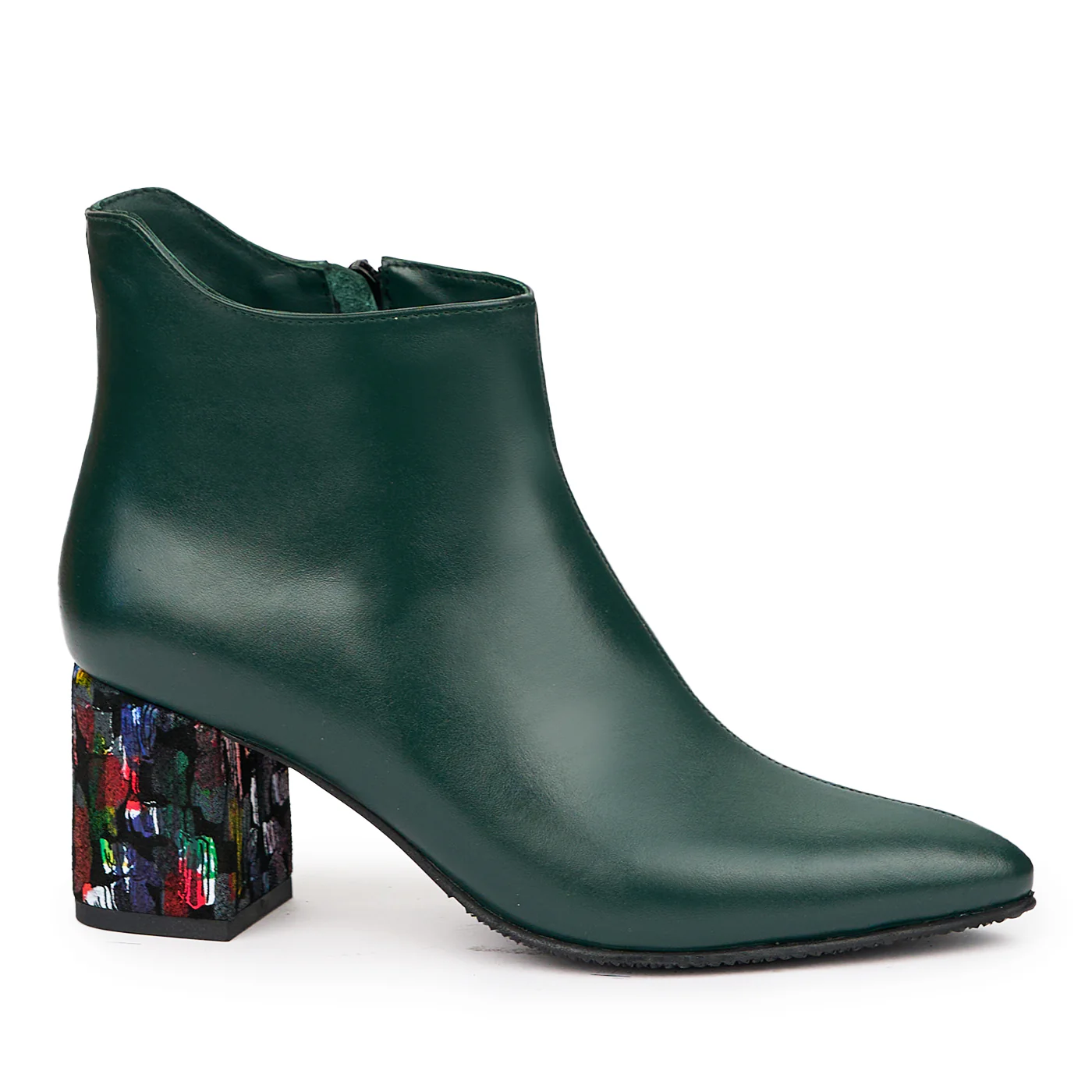 Botine dama din piele naturala verde cu toc gros 7 cm 14488