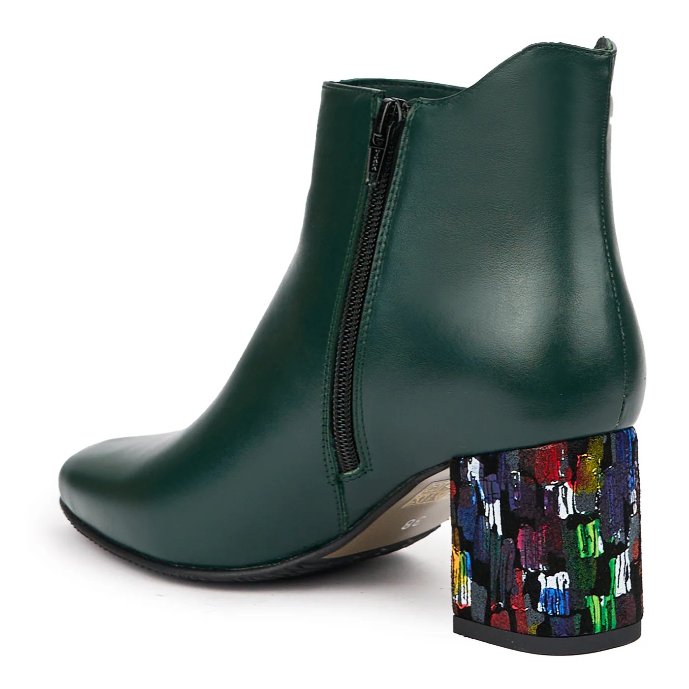 Botine dama din piele naturala verde cu toc gros 7 cm 14488 - Image 2