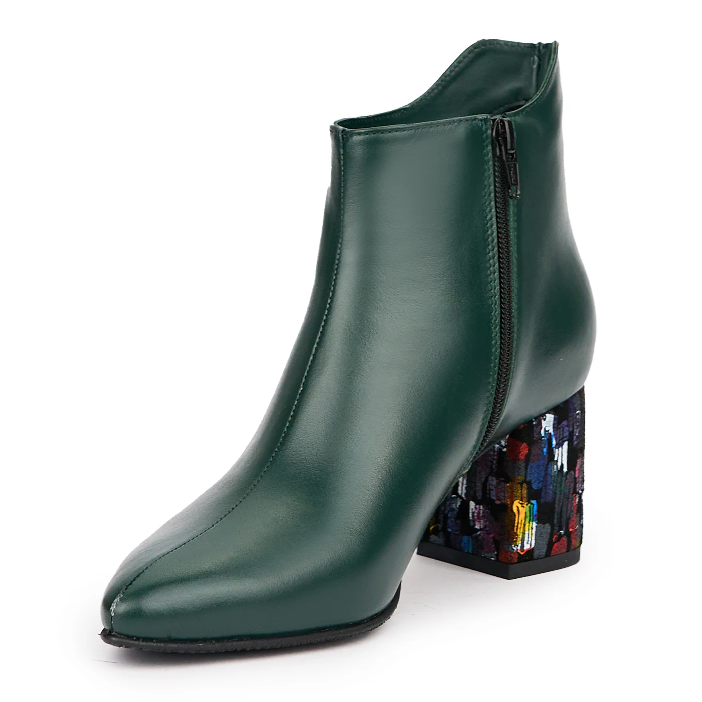 Botine dama din piele naturala verde cu toc gros 7 cm 14488 - Image 3