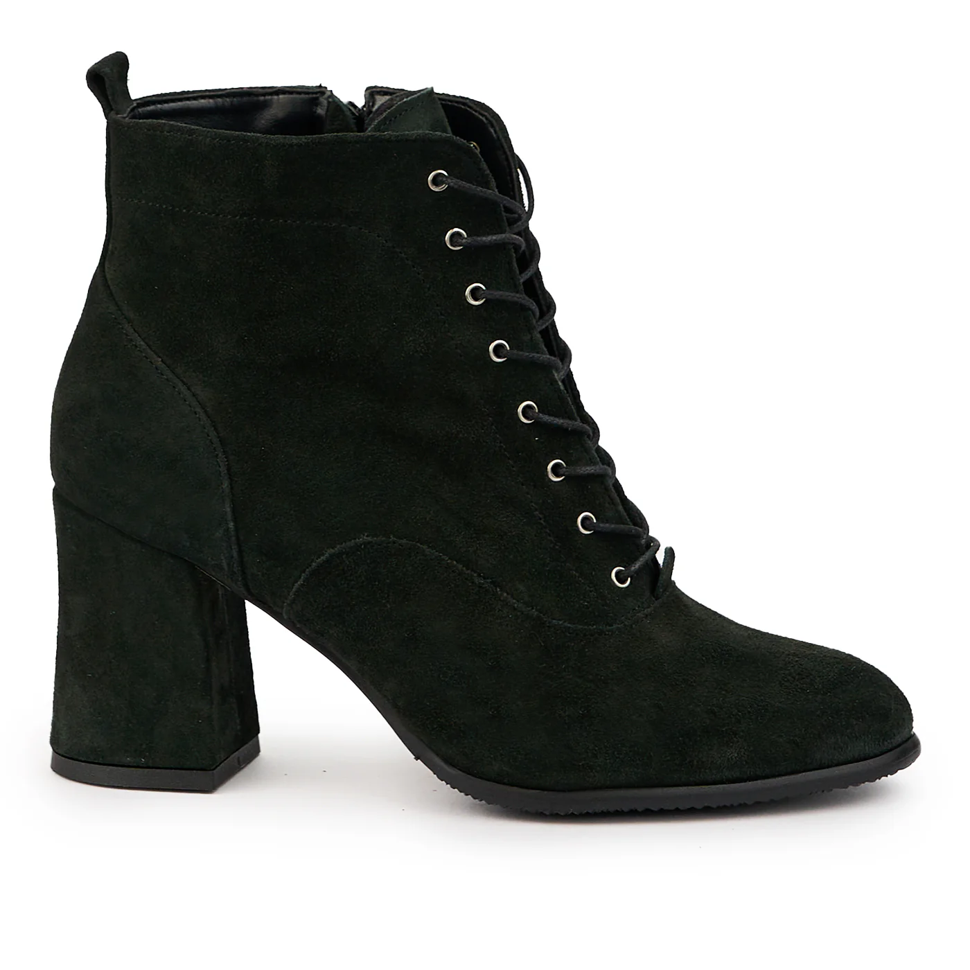 Botine dama din piele naturala verde cu toc gros 8 cm 14716