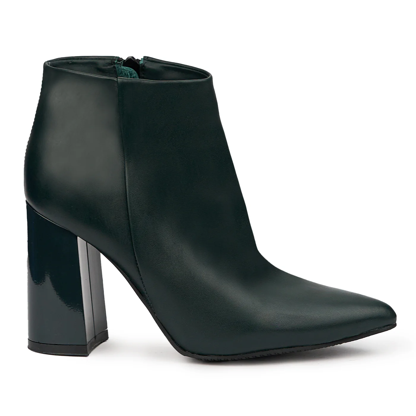 Botine dama din piele naturala verde cu toc gros 9.5 cm 14610