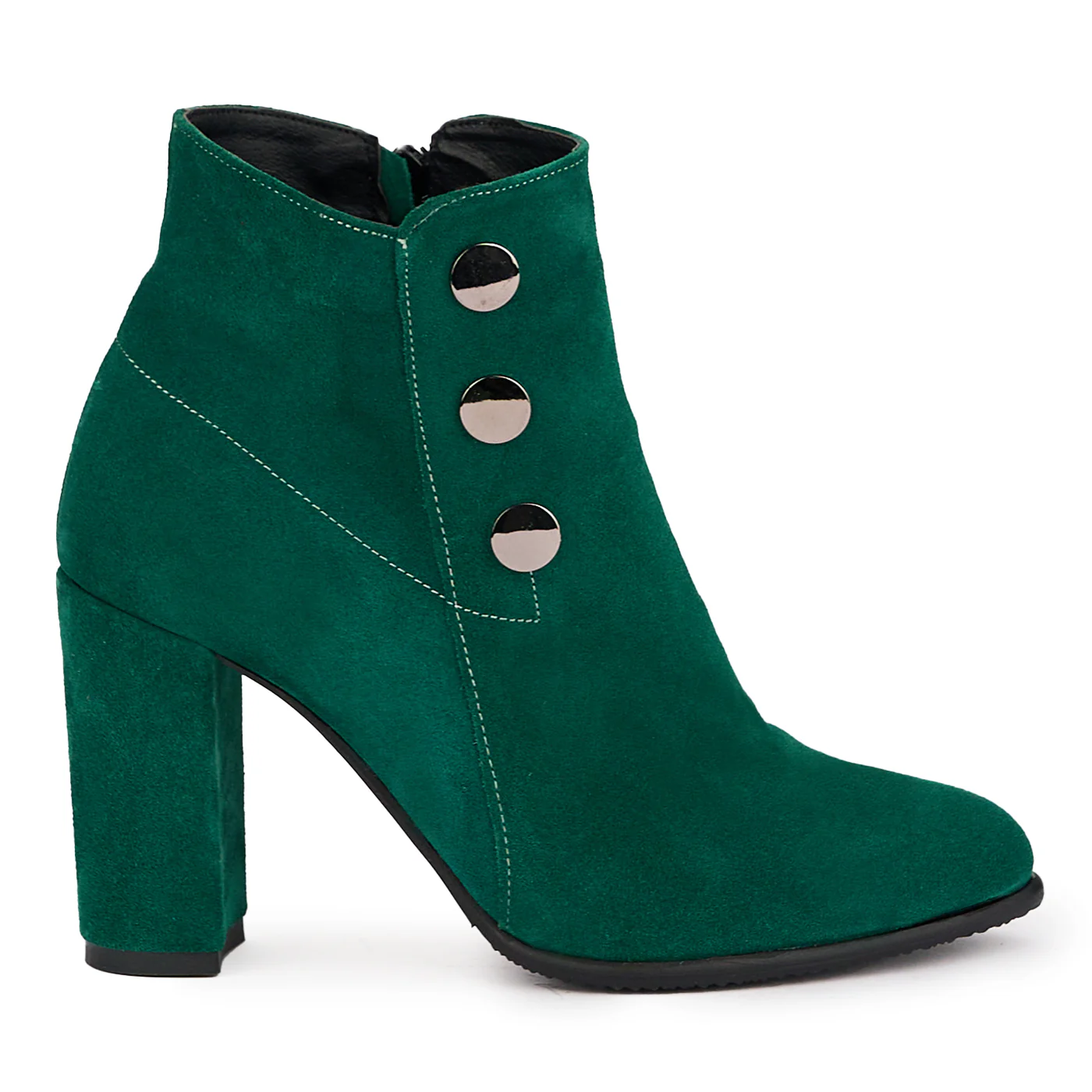Botine dama din piele naturala verde cu toc gros 9 cm 16949