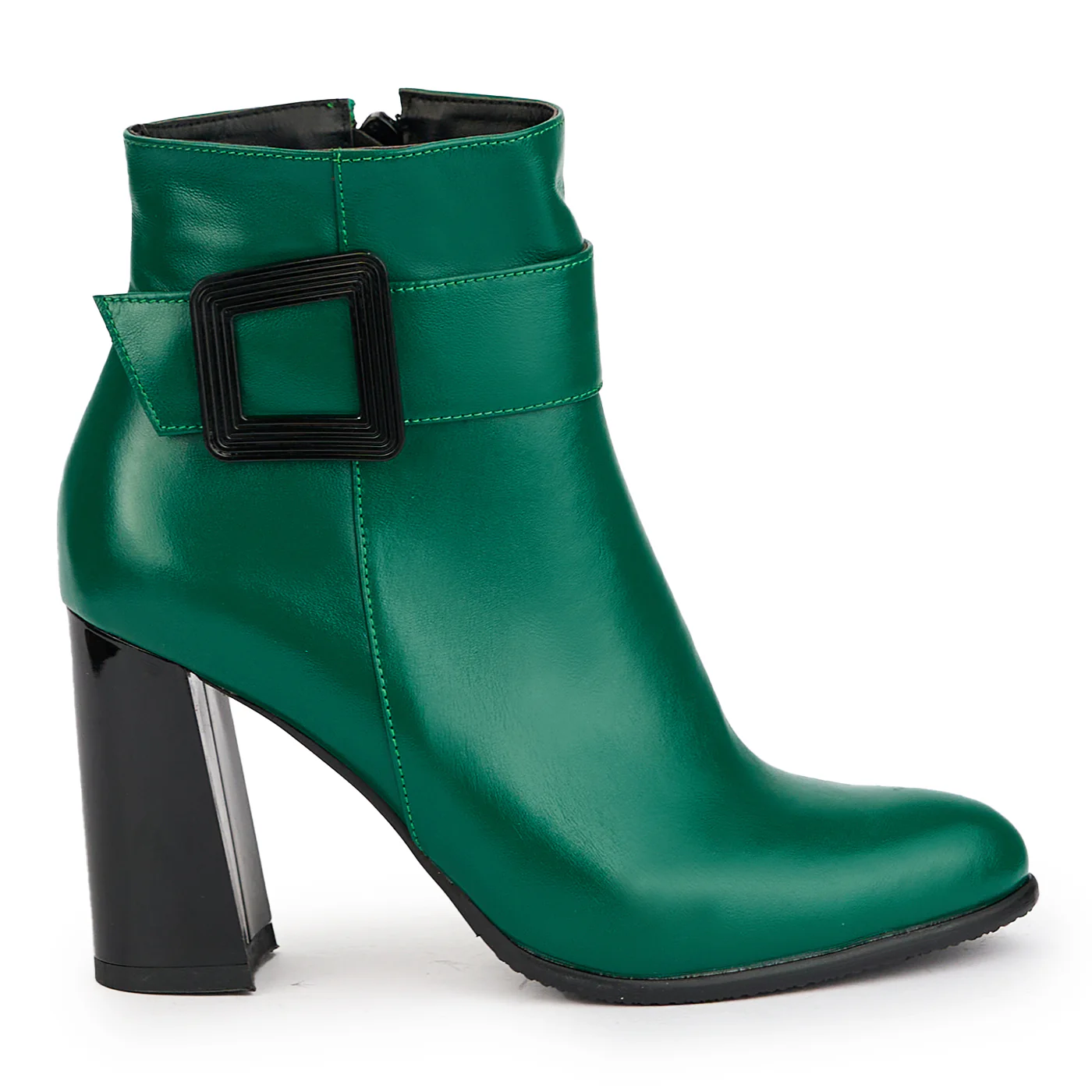Botine dama din piele naturala verde cu toc gros 9 cm 17257