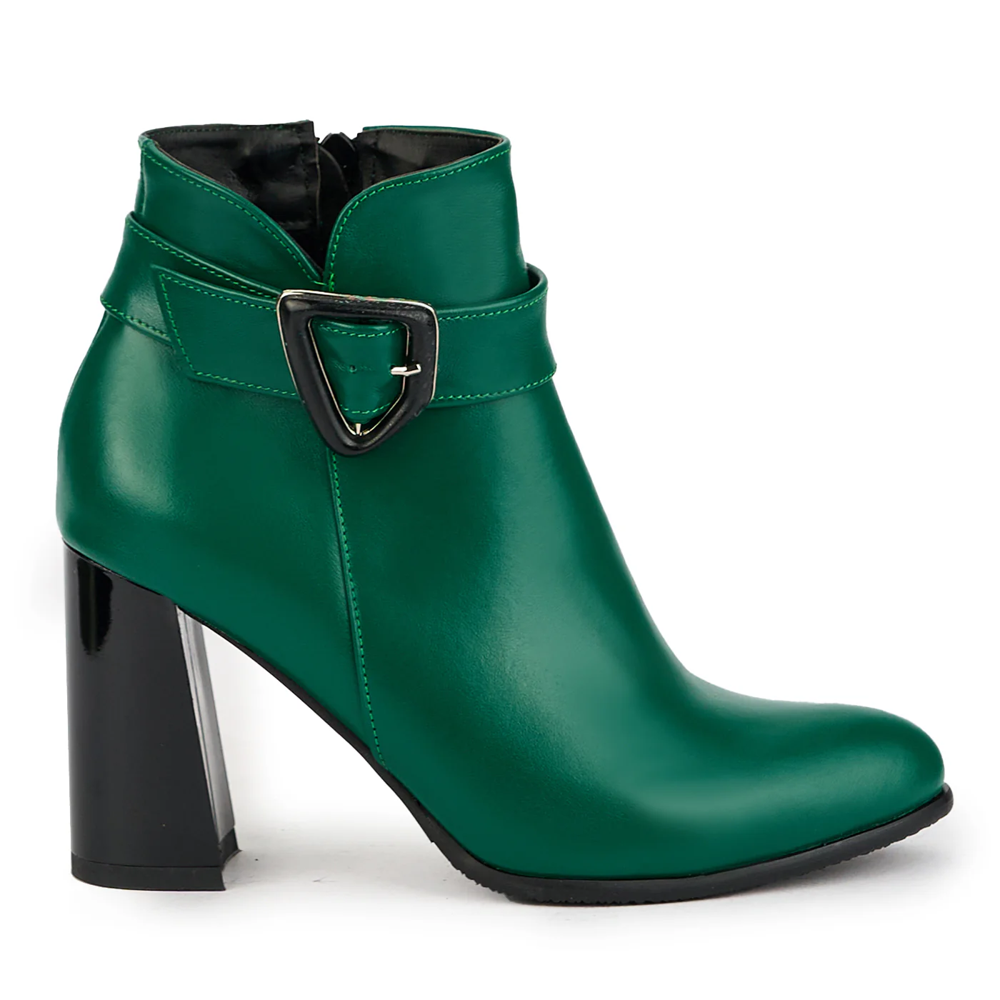 Botine dama din piele naturala verde cu toc gros 9 cm 17356