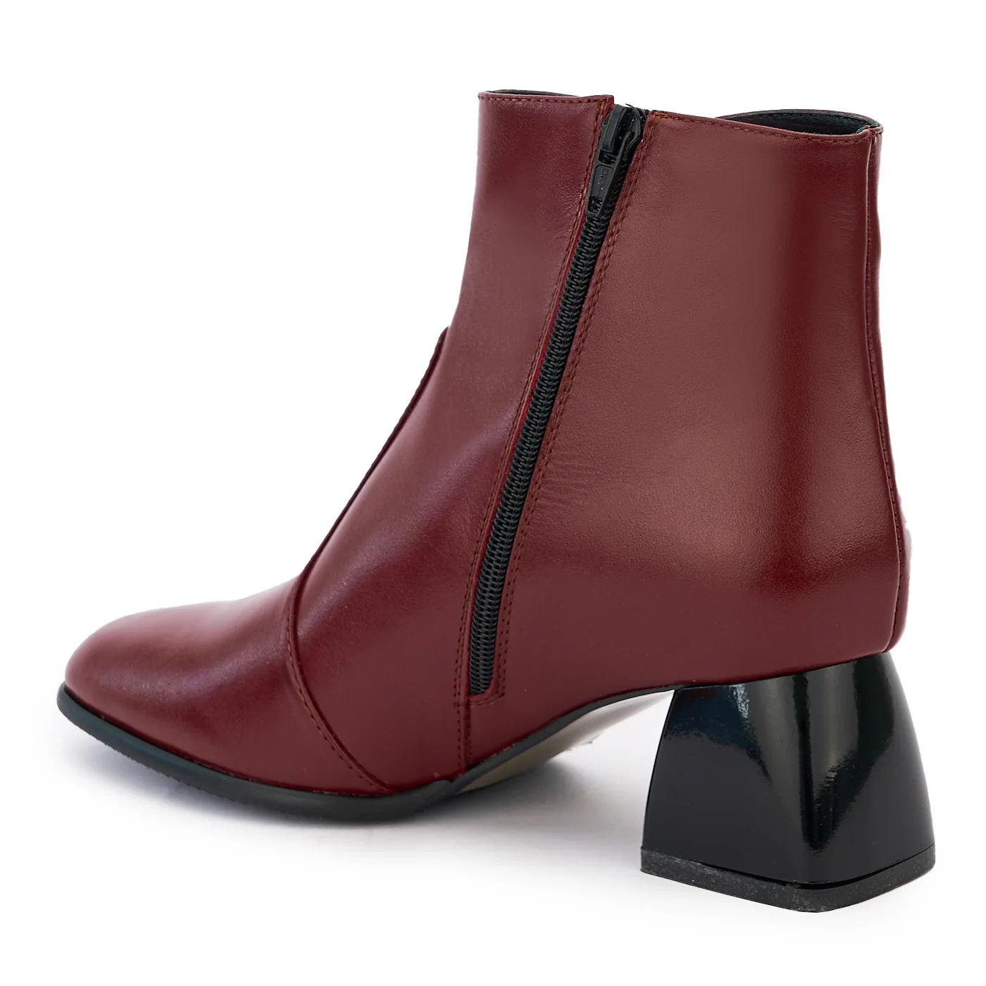Botine dama din piele naturala visinie cu toc gros 14215 - Image 2