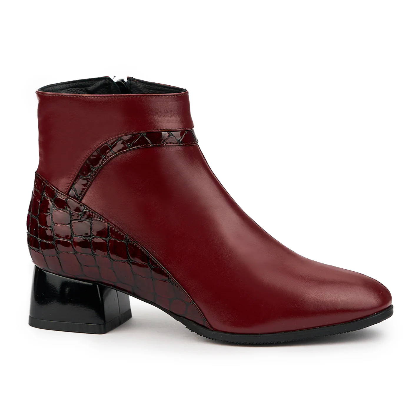 Botine dama din piele naturala visinie cu toc gros 4 cm 14756