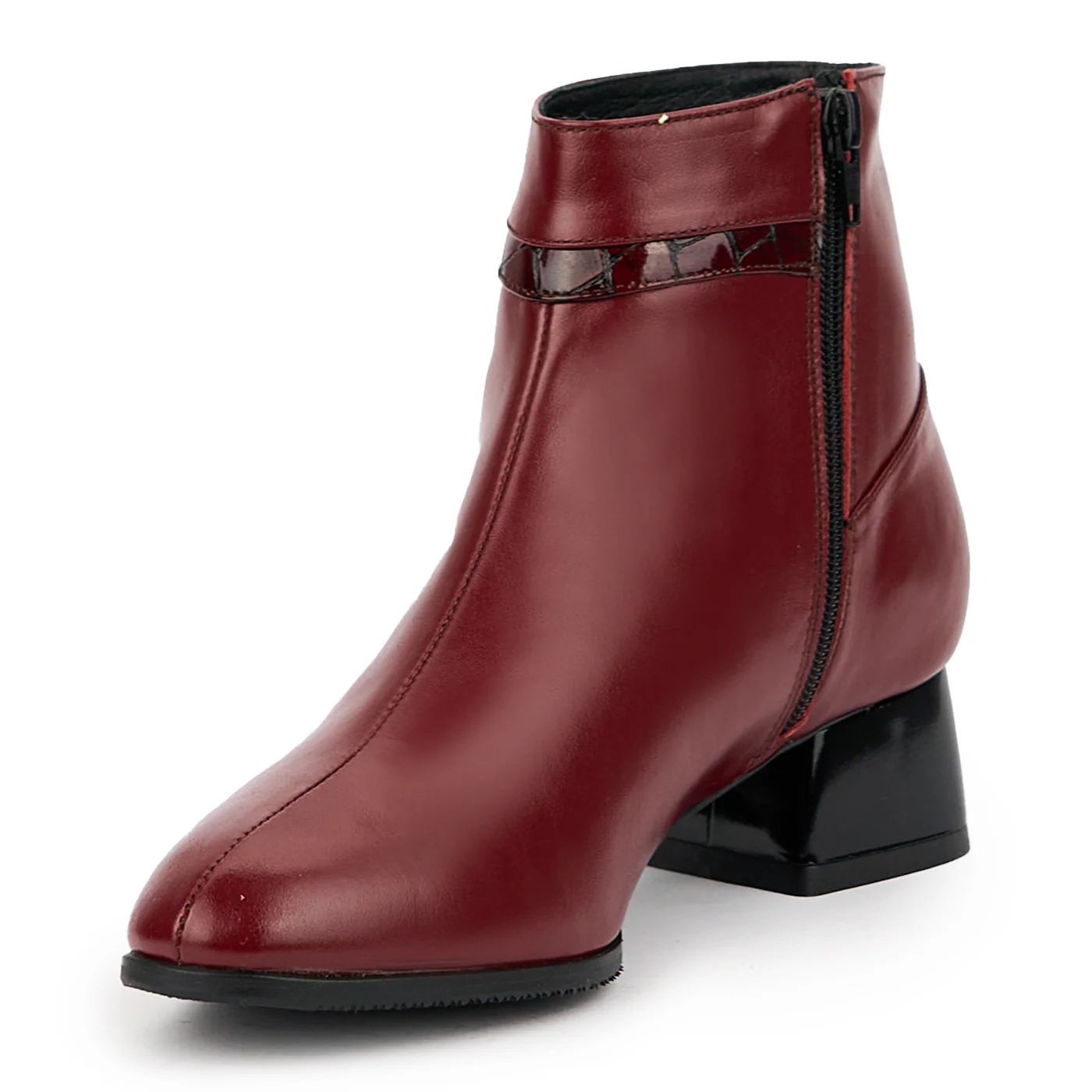 Botine dama din piele naturala visinie cu toc gros 4 cm 14756 - Image 3