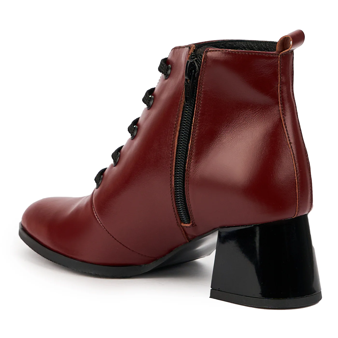 Botine dama din piele naturala visinie cu toc gros 5.5 cm 14711 - Image 2