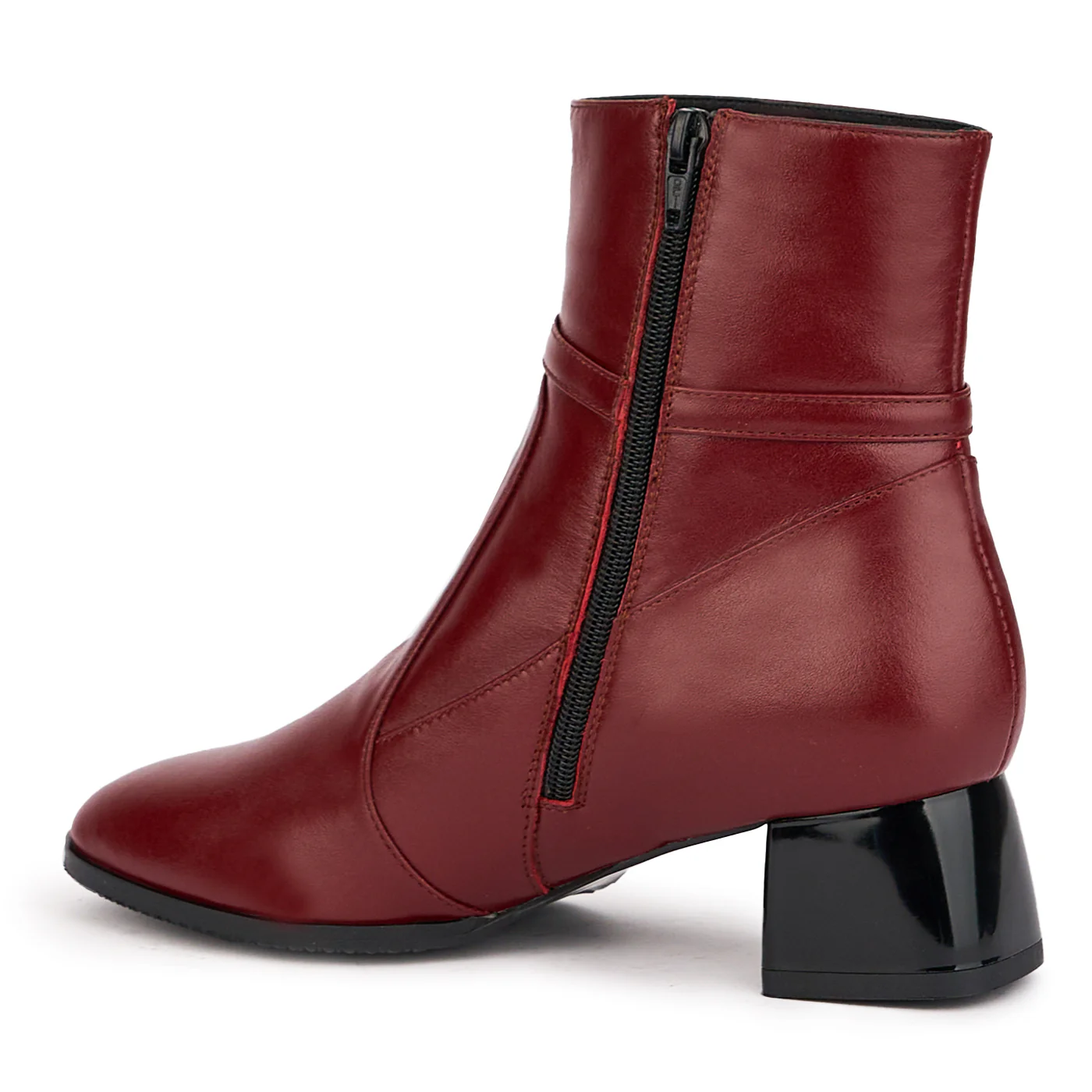 Botine dama din piele naturala visinie cu toc gros 5 cm 17087 - Image 2