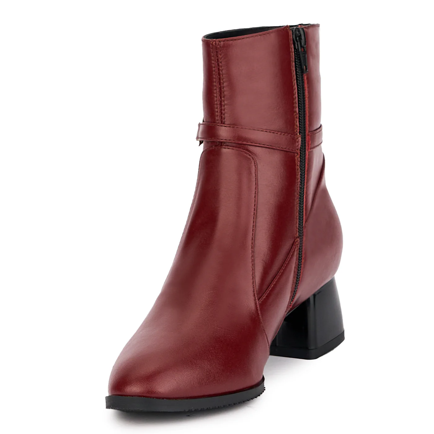 Botine dama din piele naturala visinie cu toc gros 5 cm 17087 - Image 3