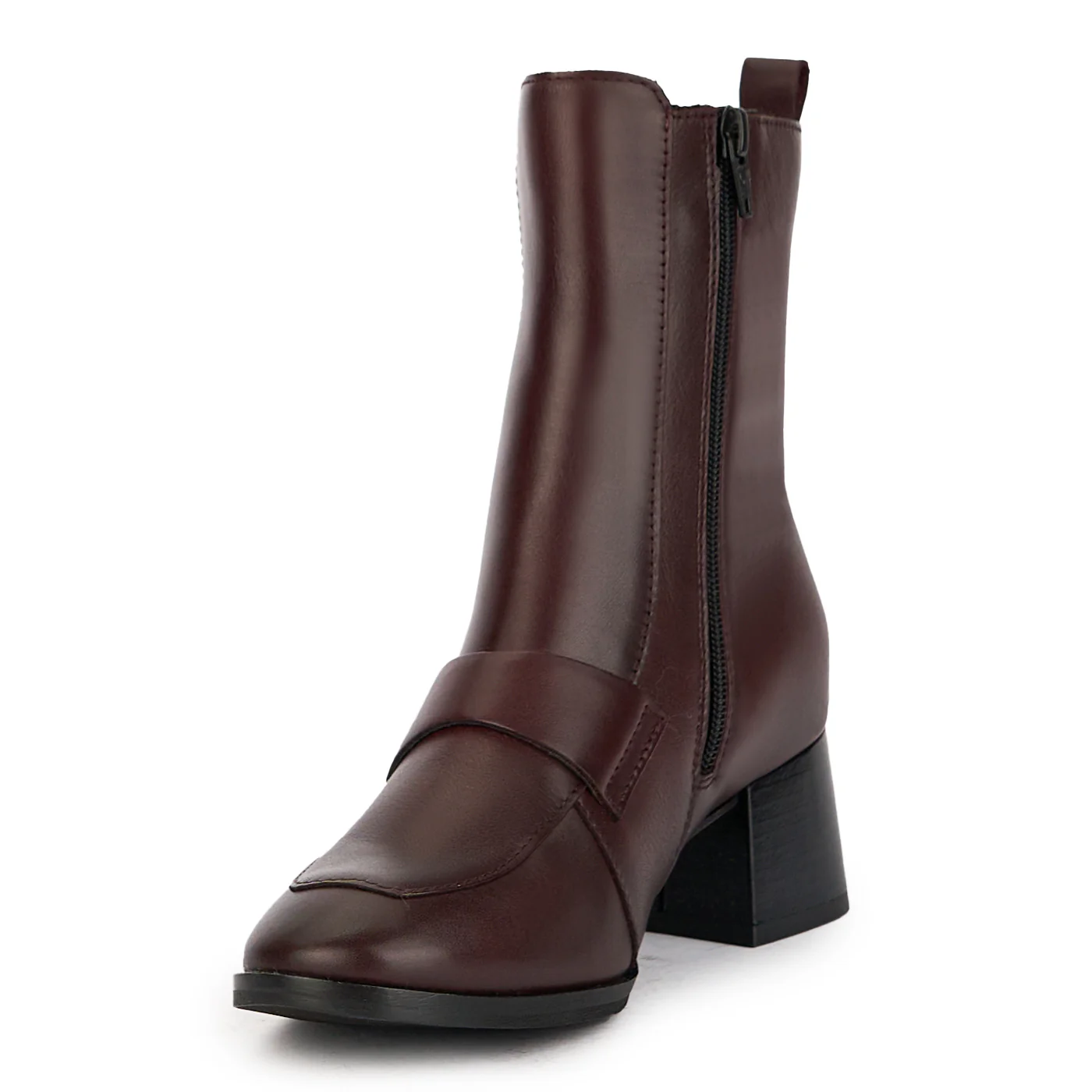 Botine dama din piele naturala visinie cu toc gros 5 cm 17233 - Image 3
