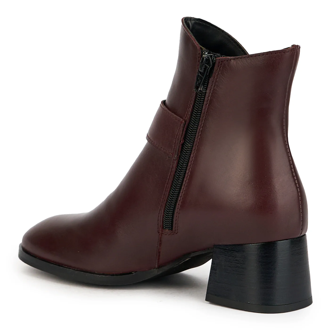 Botine dama din piele naturala visinie cu toc gros 5 cm 17237 - Image 2