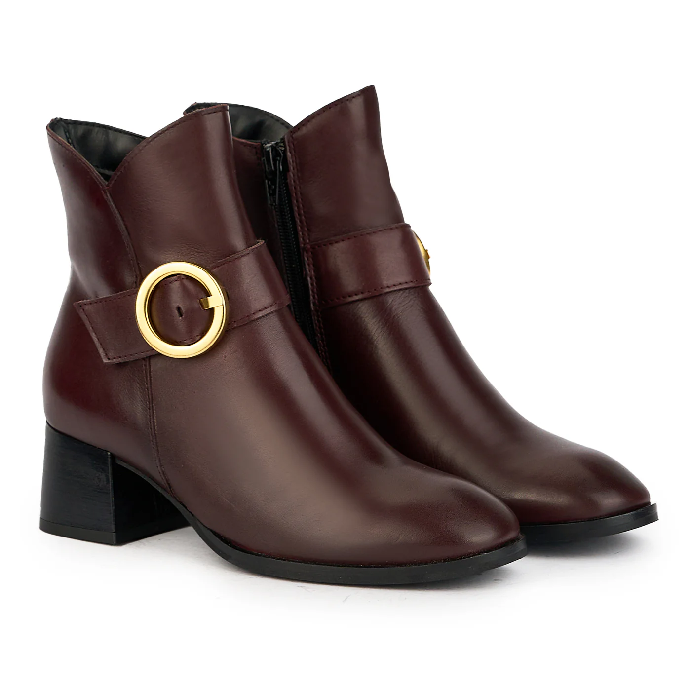 Botine dama din piele naturala visinie cu toc gros 5 cm 17237 - Image 4