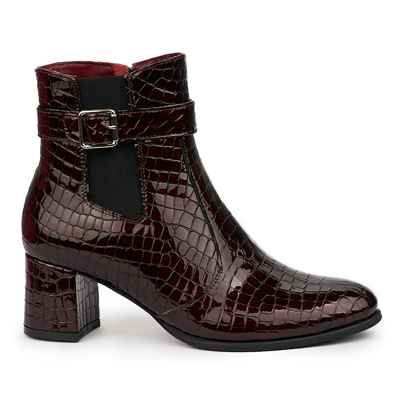 Botine dama din piele naturala visinie cu toc gros 6 cm 14446