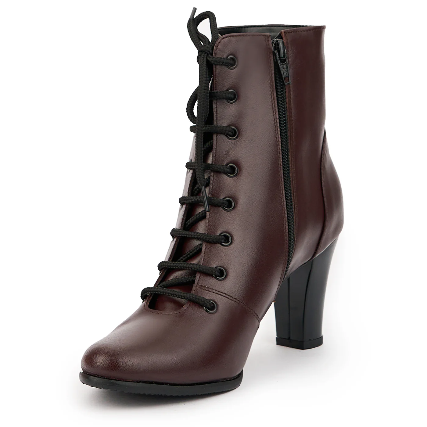 Botine dama din piele naturala visinie cu toc gros 7.5 cm 14725 - Image 3