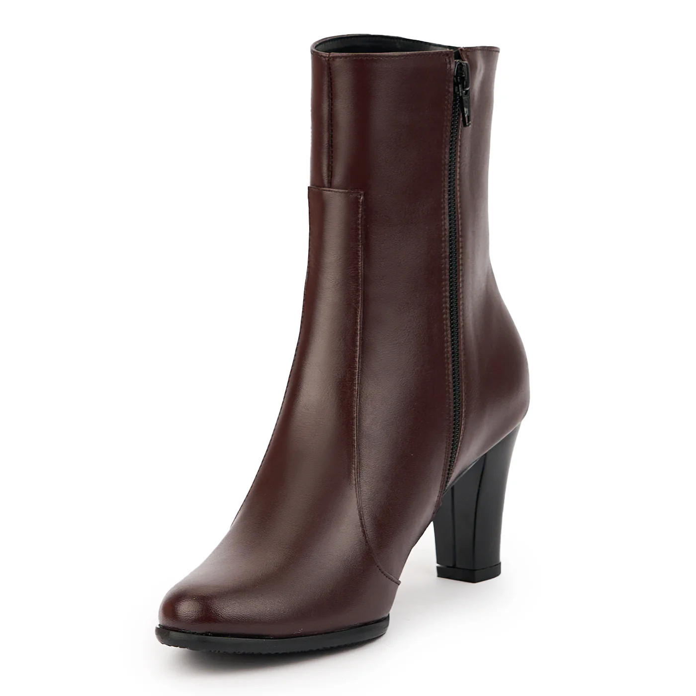 Botine dama din piele naturala visinie cu toc gros 7.5 cm 14731 - Image 3