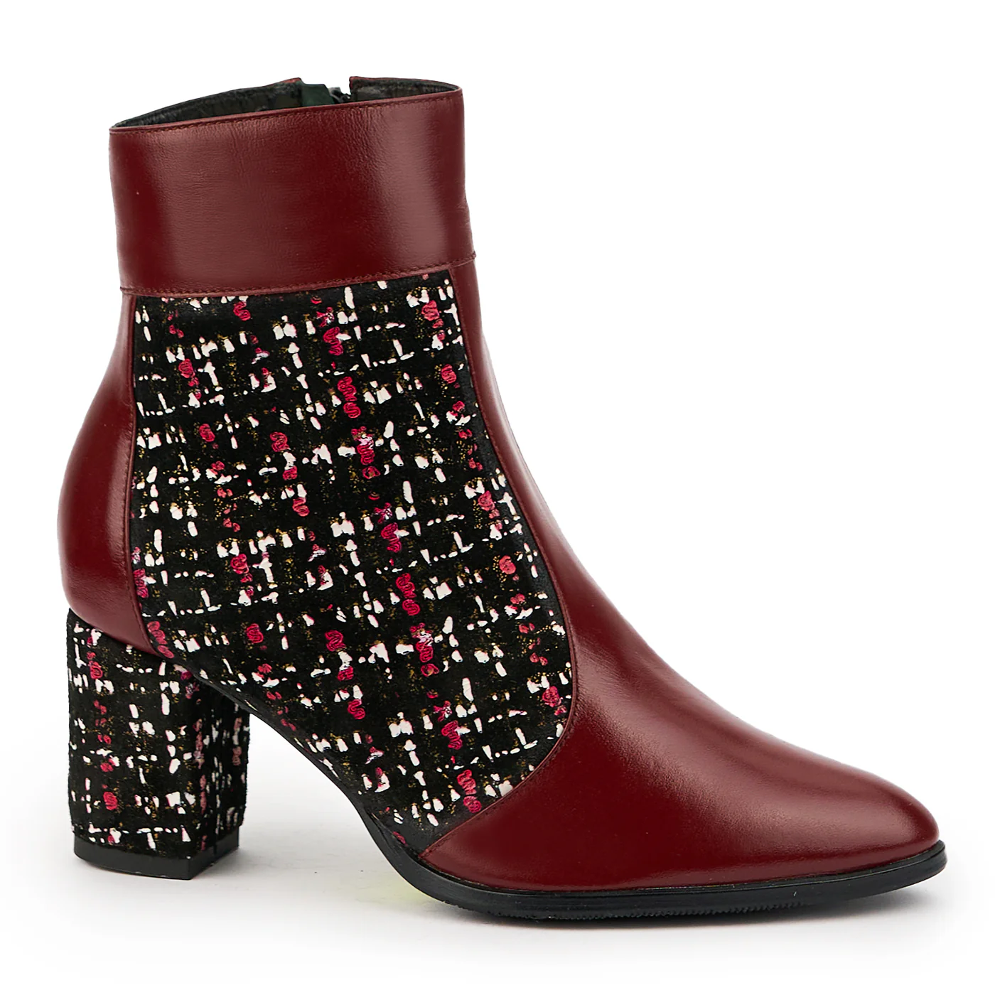 Botine dama din piele naturala visinie cu toc gros 7.5 cm 14761