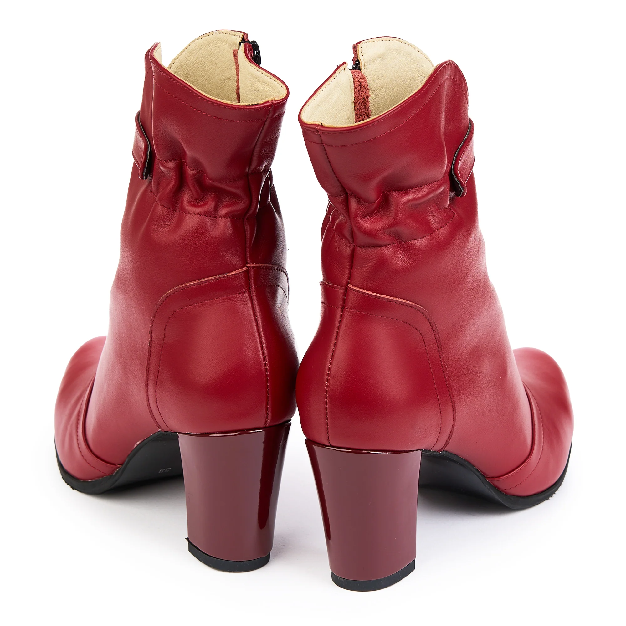 Botine dama din piele naturala visinie cu toc gros 7.5 cm 14834 - Image 4