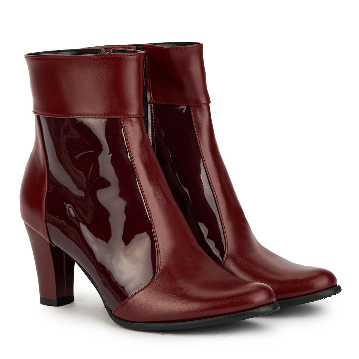 Botine dama din piele naturala visinie cu toc gros 7.5 cm 17344 - Image 4