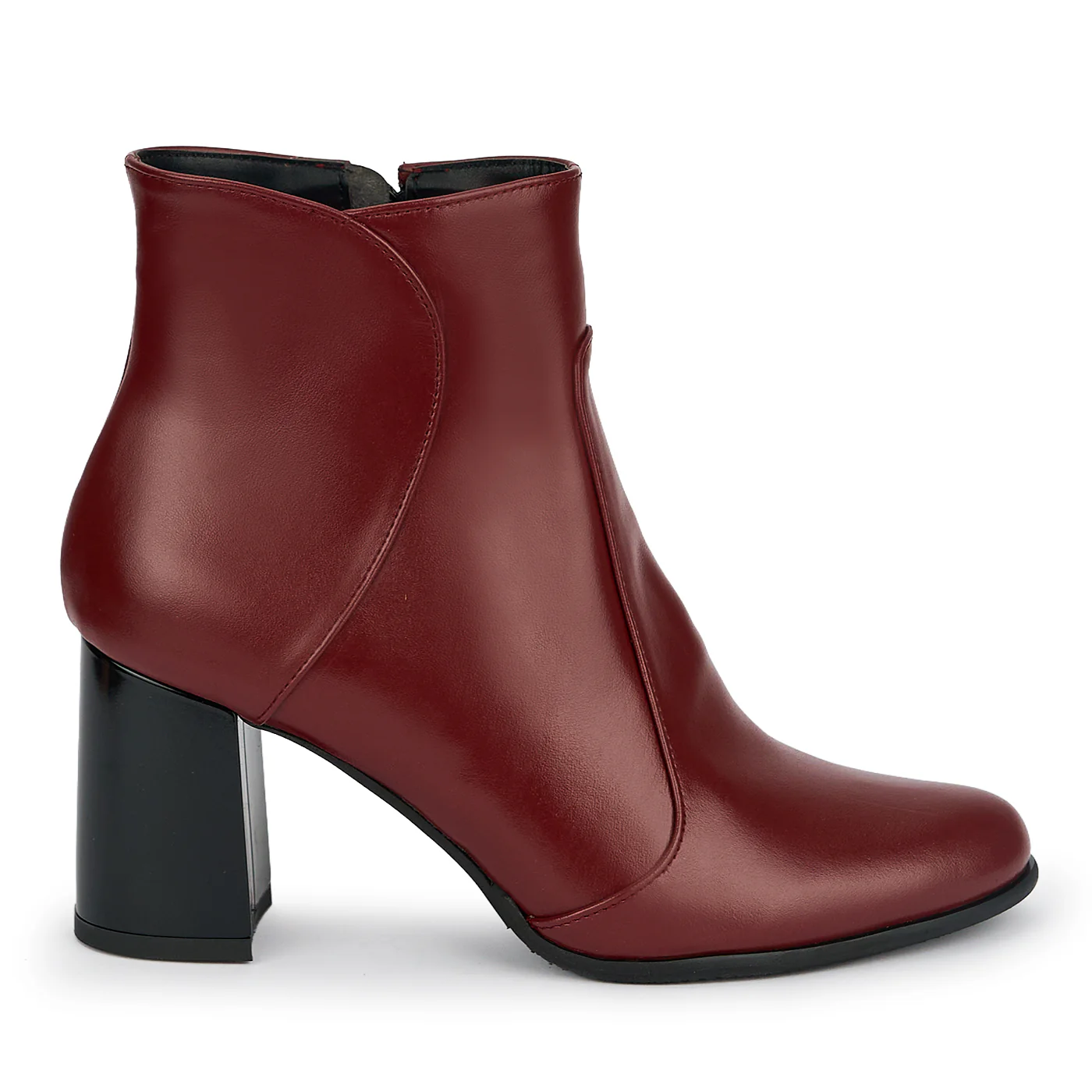 Botine dama din piele naturala visinie cu toc gros 7.5 cm 19165