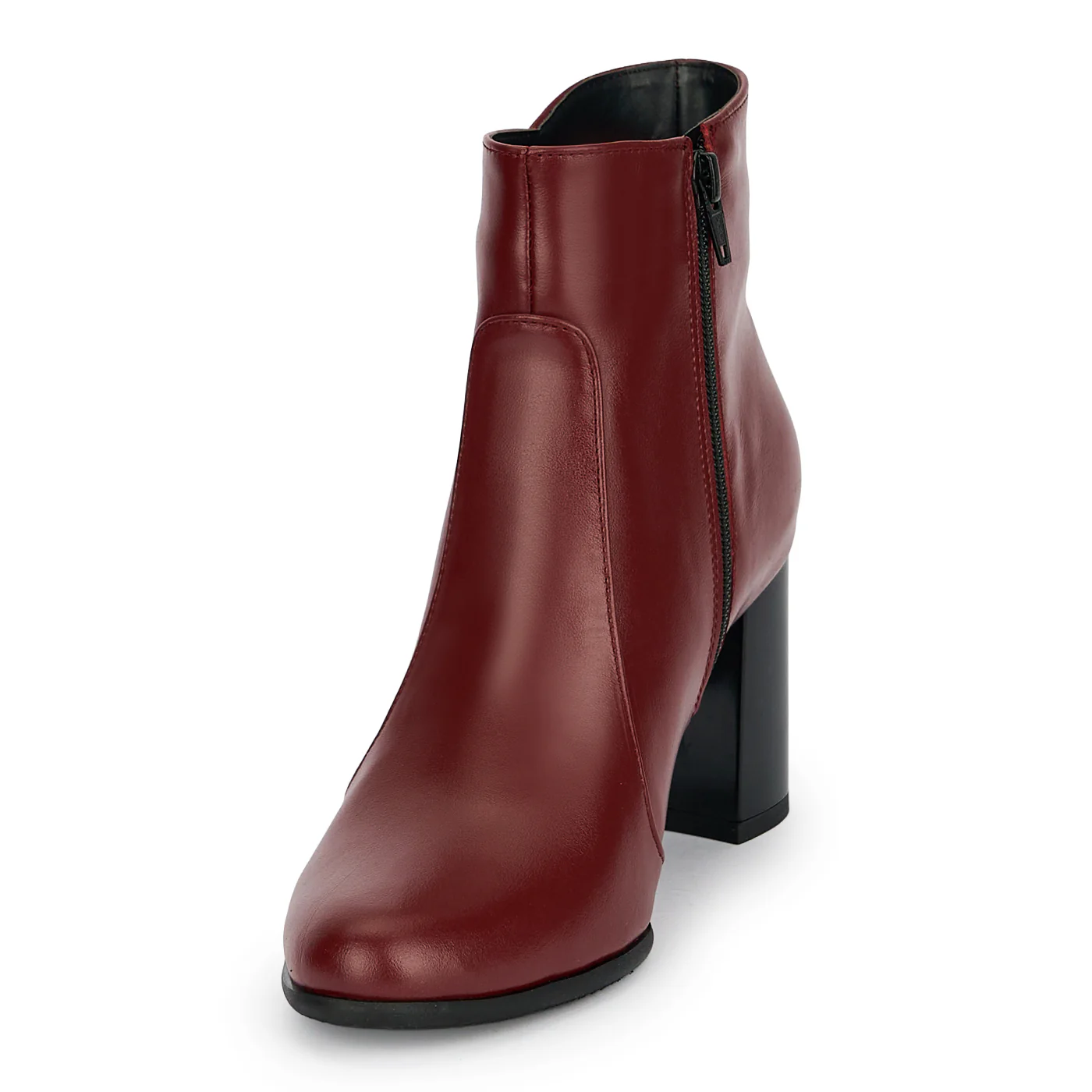 Botine dama din piele naturala visinie cu toc gros 7.5 cm 19165 - Image 3
