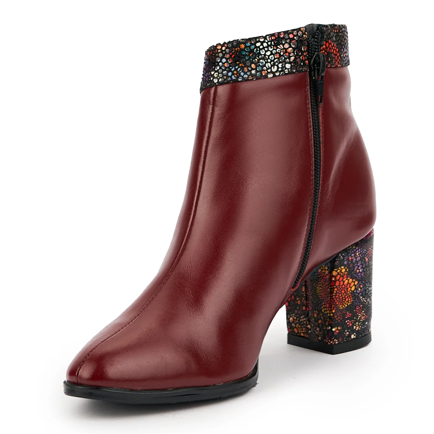 Botine dama din piele naturala visinie cu toc gros 7 cm 14746 - Image 3