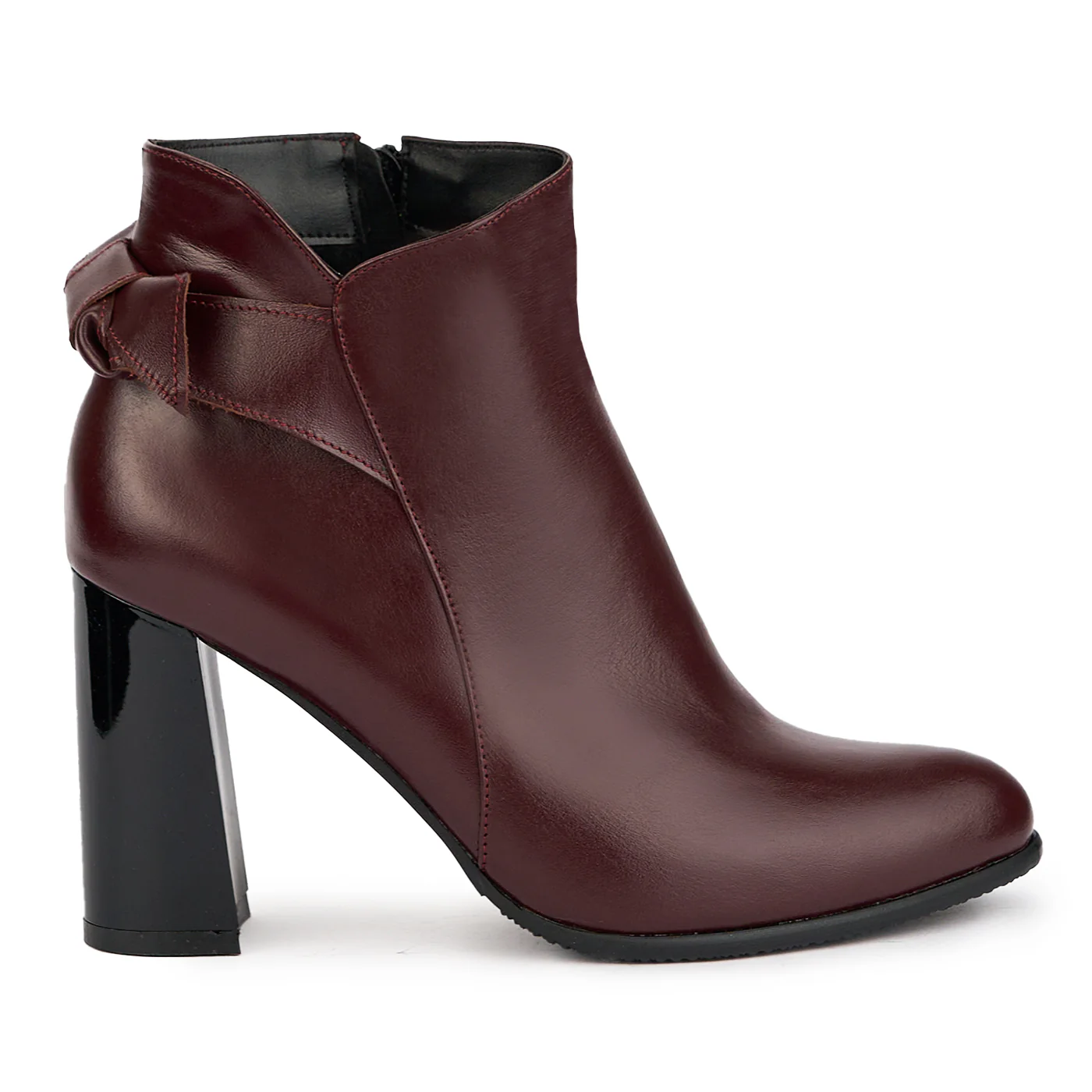 Botine dama din piele naturala visinie cu toc gros 9.5 cm 17258