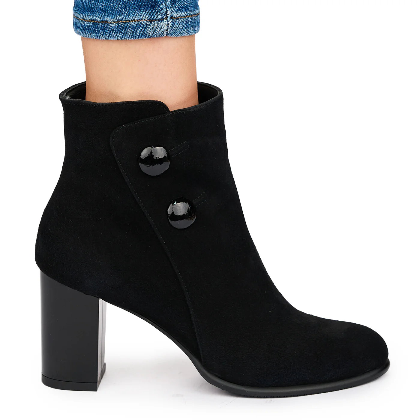 Botine Dama Piele Intoarsa Negre Toc 8 Cm 10593