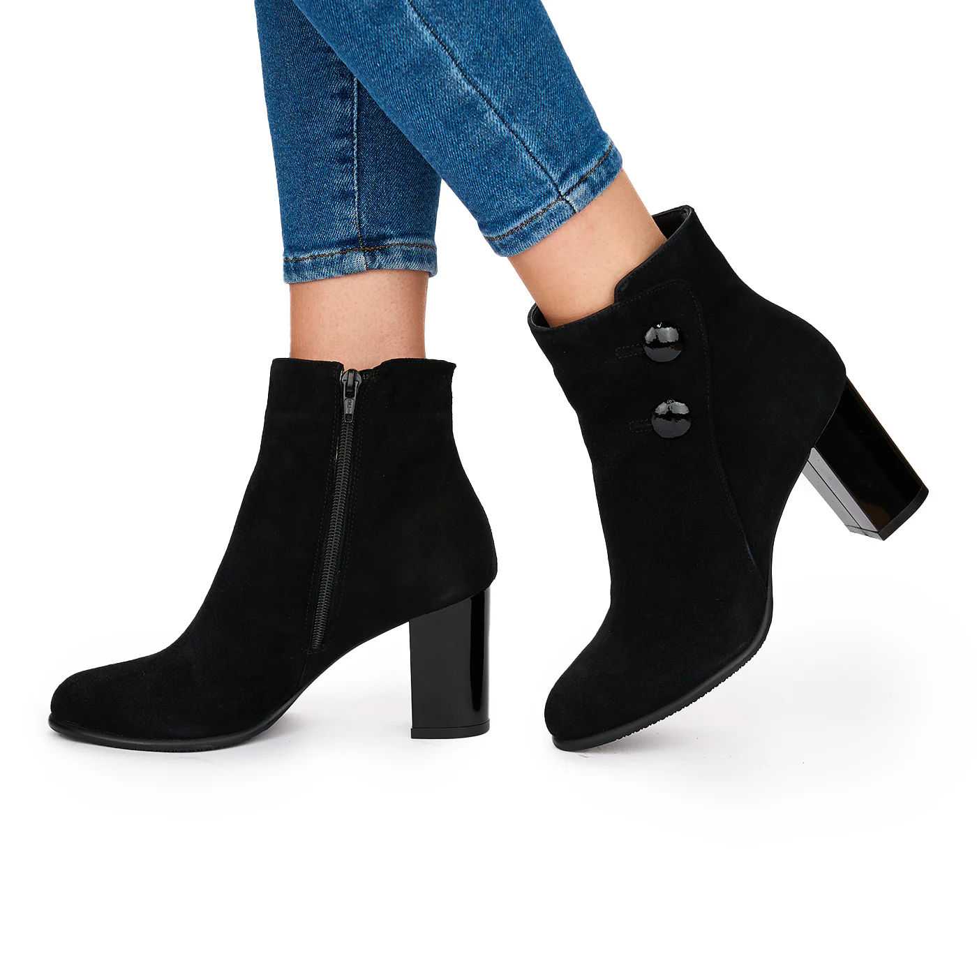 Botine Dama Piele Intoarsa Negre Toc 8 Cm 10593 - Image 3