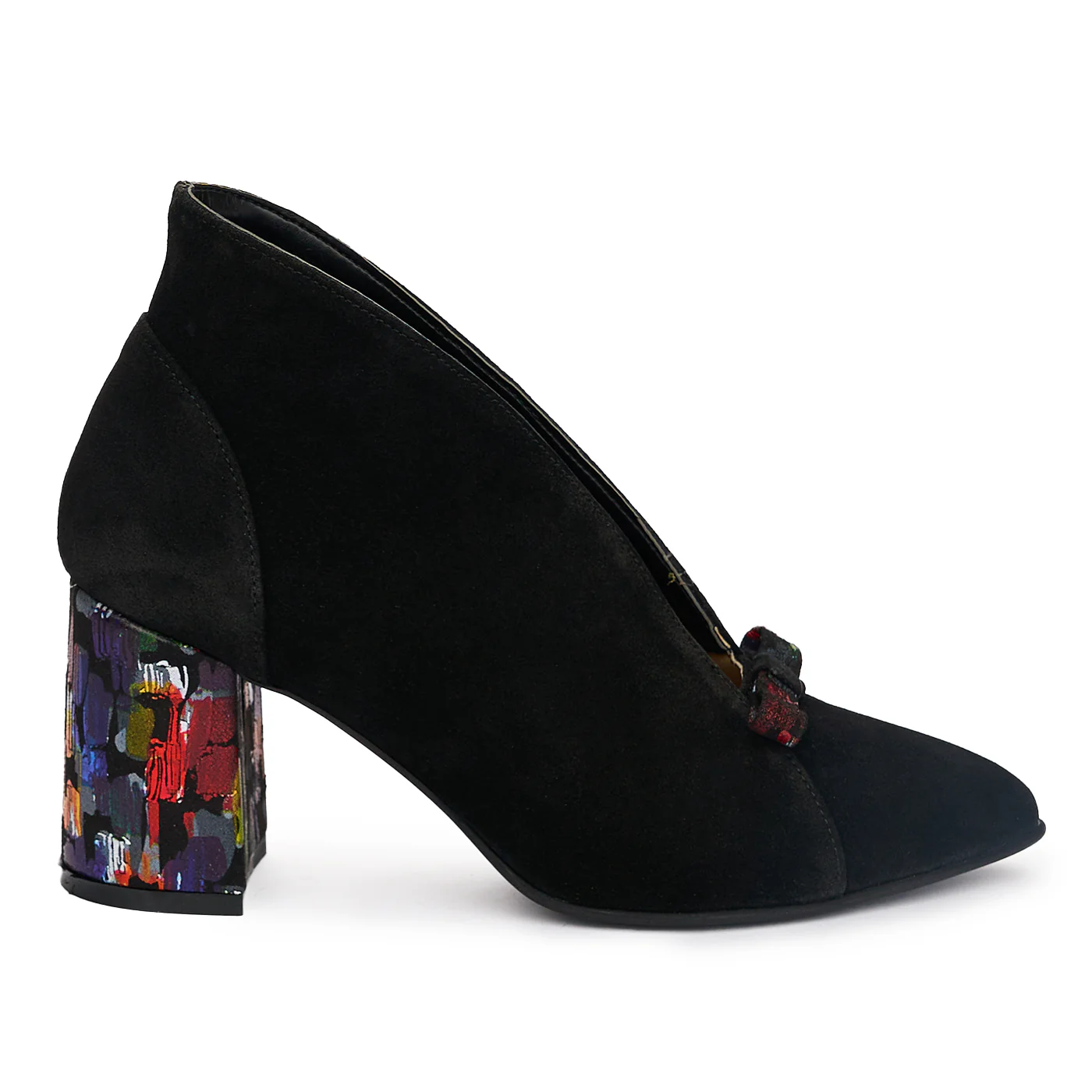 Botine Dama Velur Toc 7.5 Cm din Piele Naturala Neagra 12537