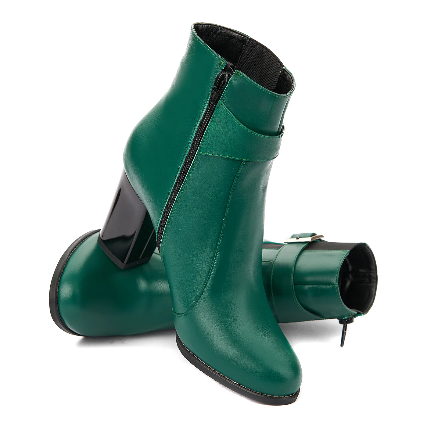 Botine din Piele cu Toc Gros 8.5 Cm Verzi 6271 - Image 4