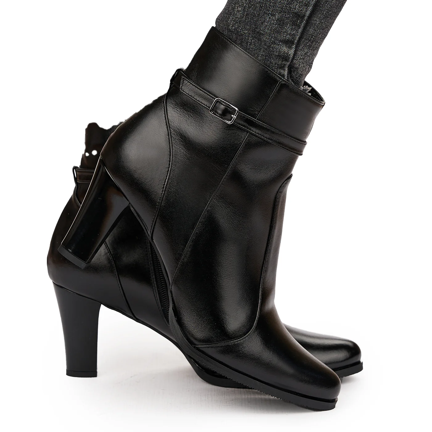 Botine din piele naturala neagra 6332