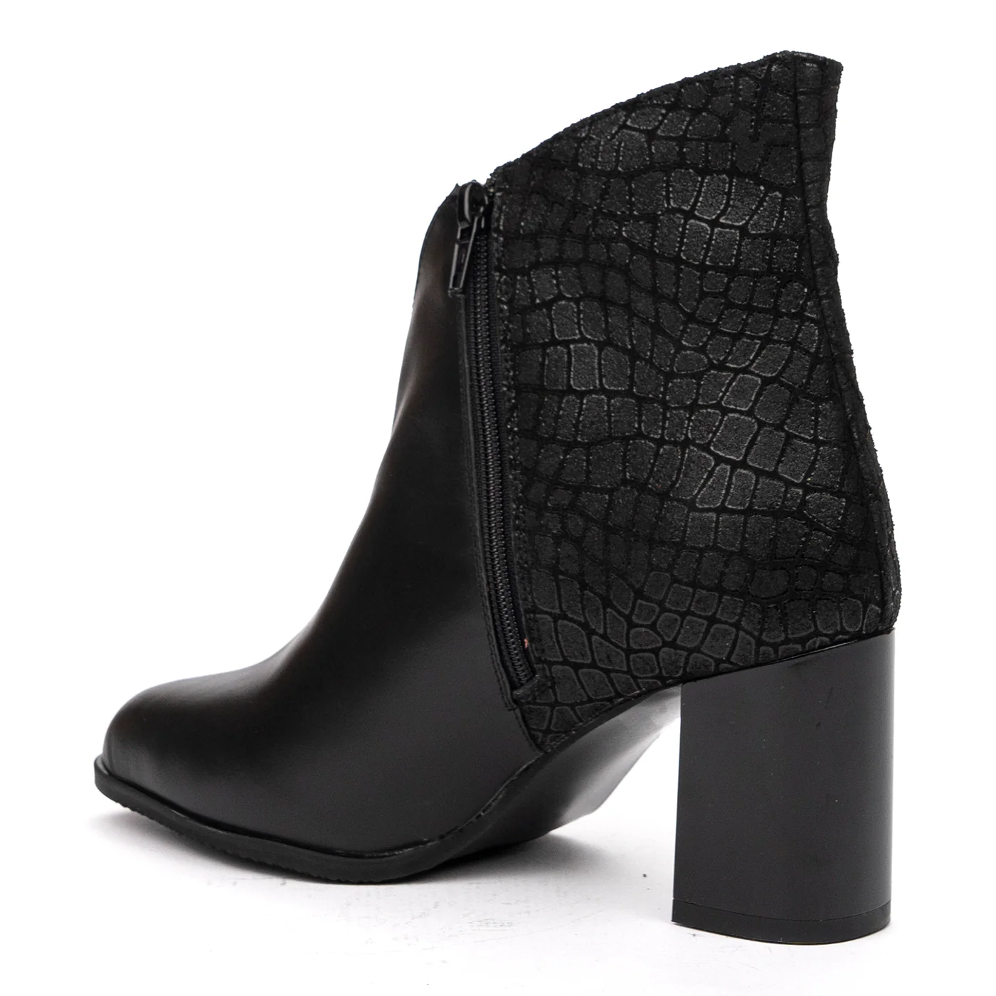Botine Negre Toc Gros 7 Cm din Piele Naturala 9857 - Image 3