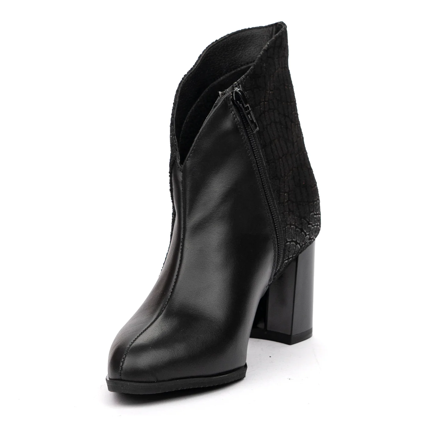 Botine Negre Toc Gros 7 Cm din Piele Naturala 9857 - Image 4