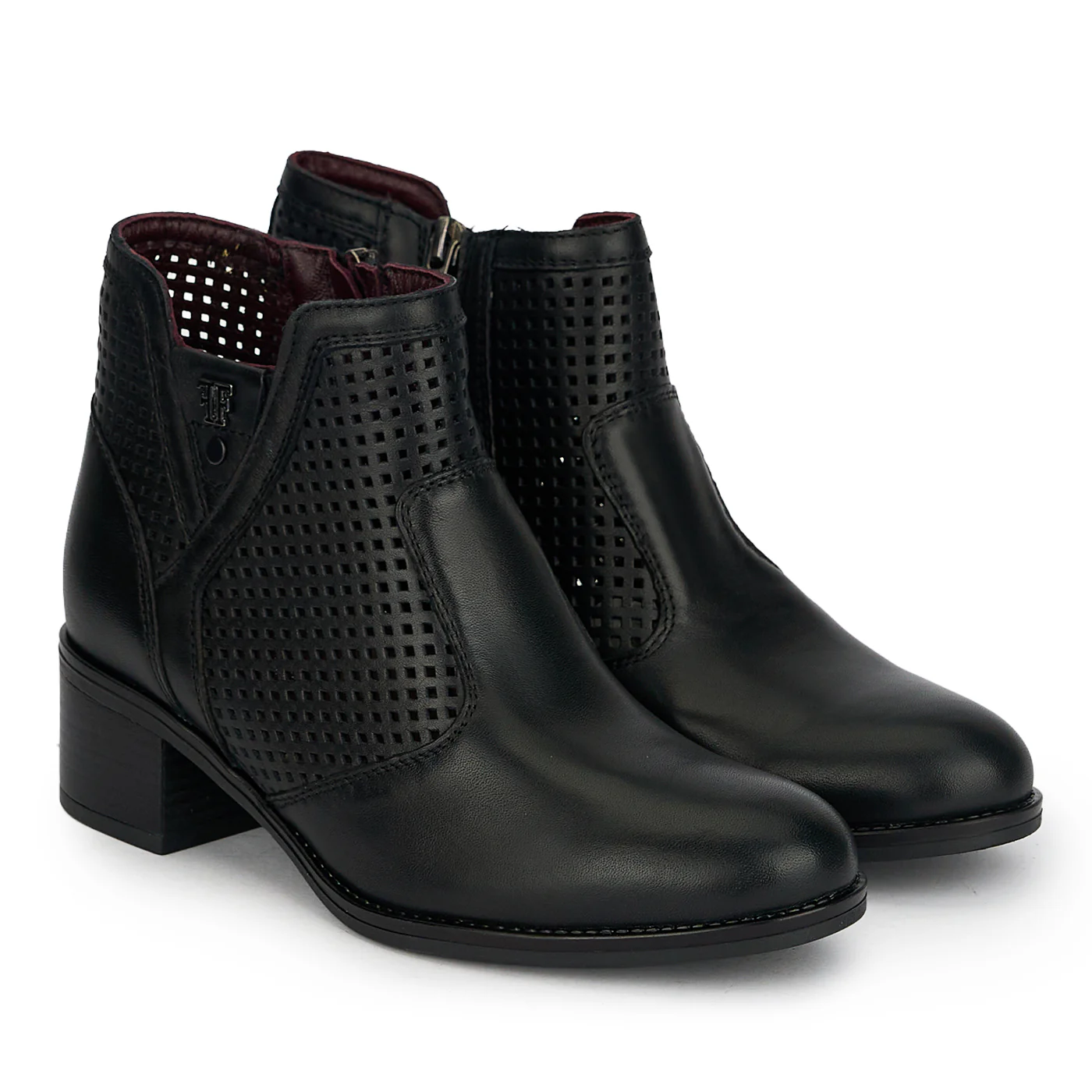 Botine perforate din piele naturala neagra cu toc gros 4 cm 19820 - Image 4