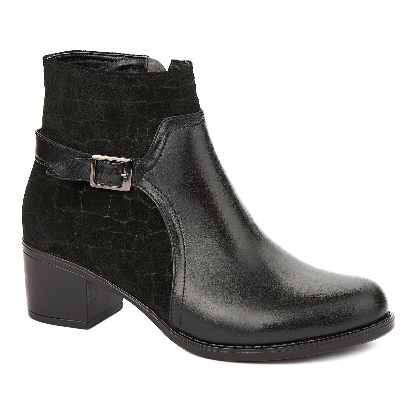 Botine Piele cu Toc Gros 5 Cm Negre 6246