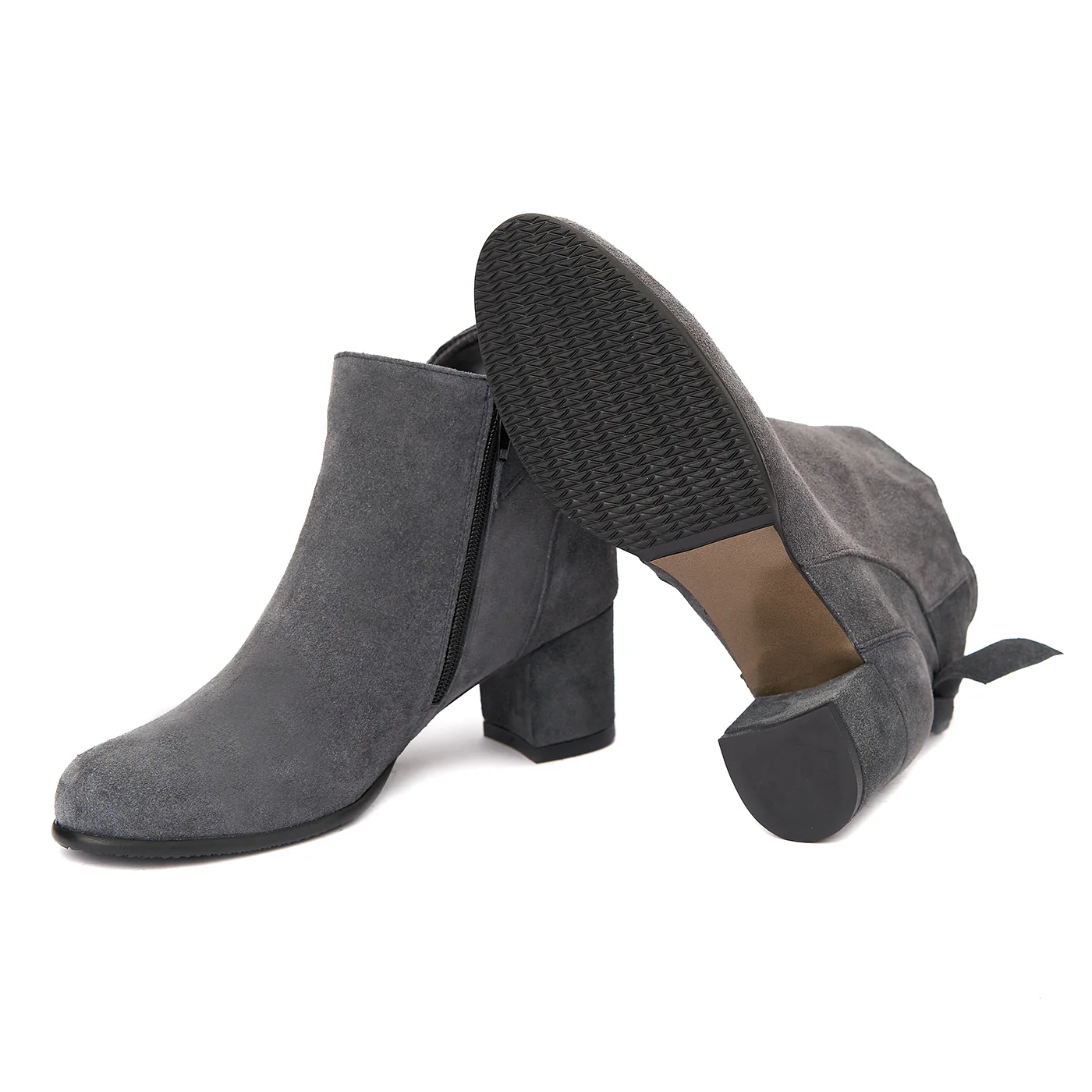 Botine Piele Toc Gros 6 Cm din Piele Naturala Gri 6309 - Image 3