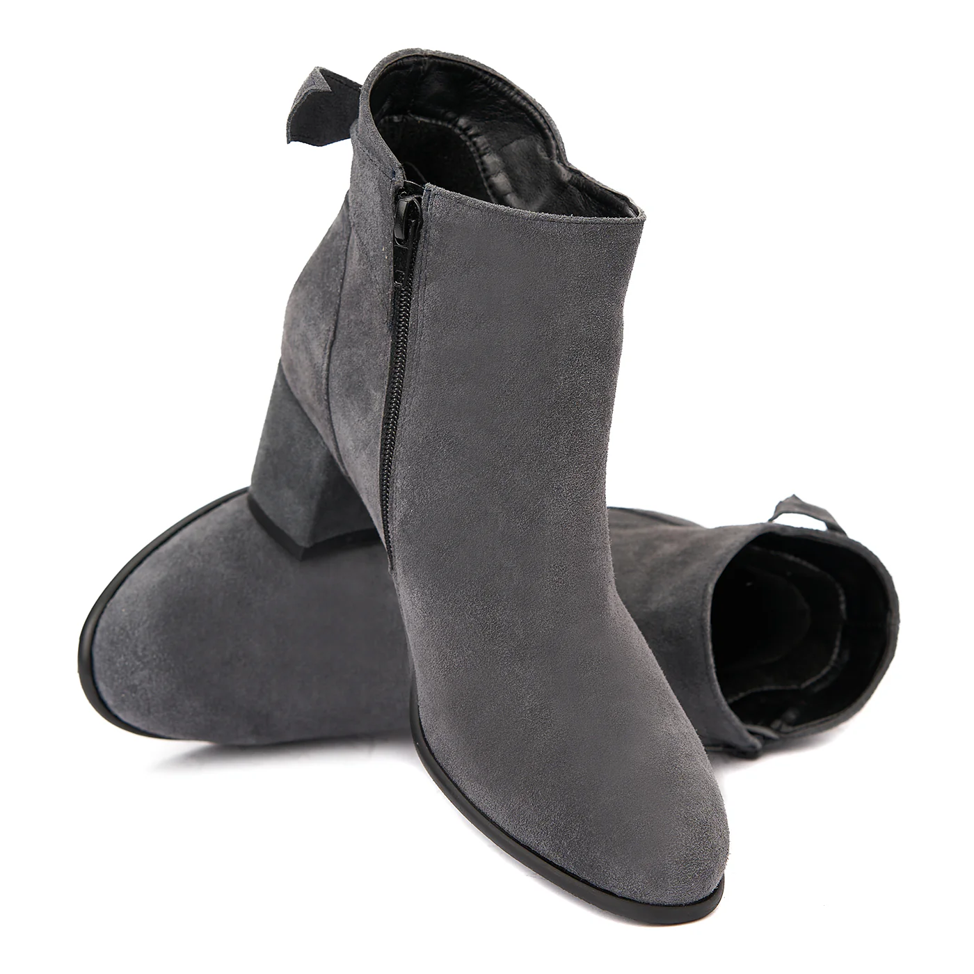Botine Piele Toc Gros 6 Cm din Piele Naturala Gri 6309 - Image 4