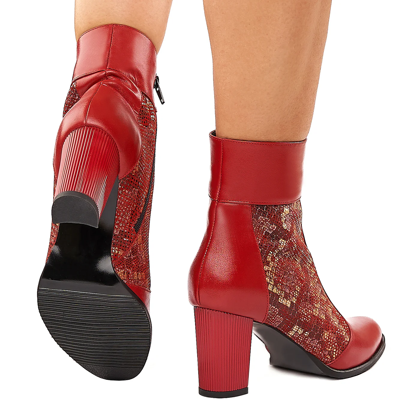 Botine Rosii Elegante Dama Toc 8 Cm din Piele Naturala 6028 - Image 3