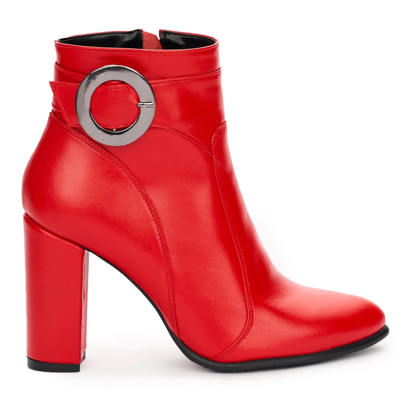 Botine Rosii Elegante Dama Toc 9.5 Cm din Piele Naturala 12358