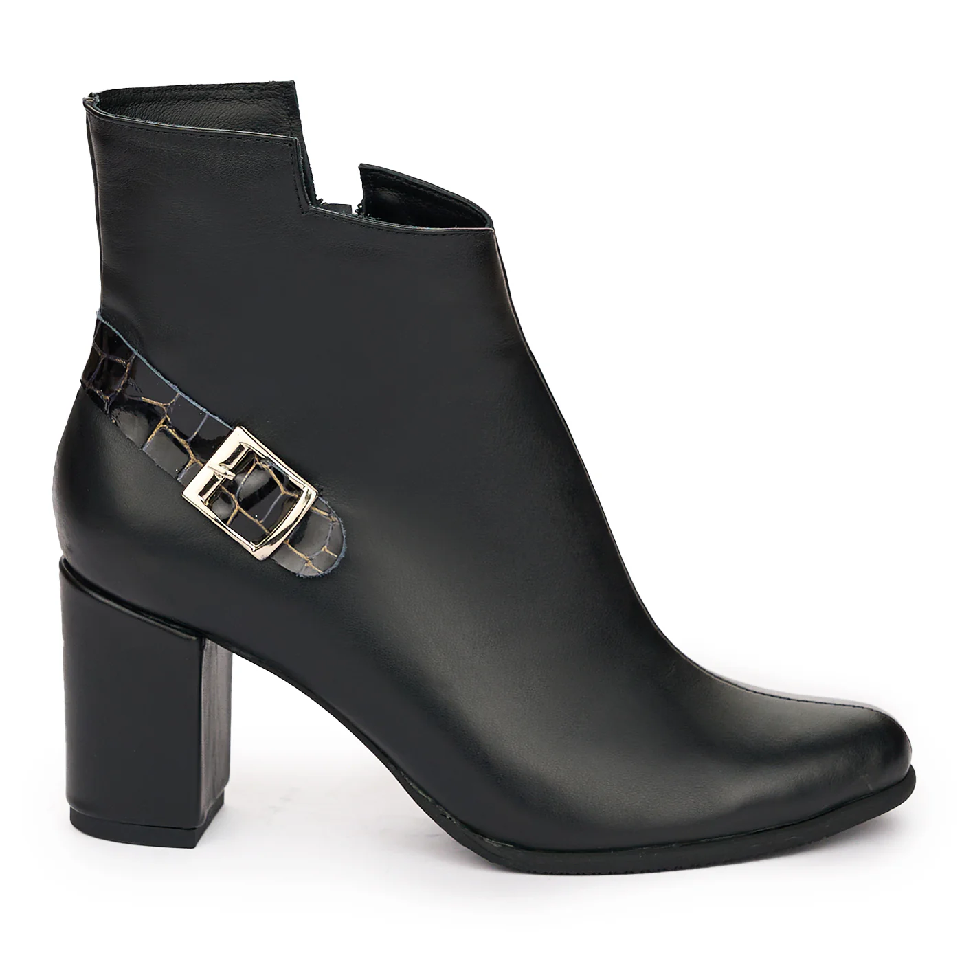 Botine Toc Gros 7.5 Cm Dama din Piele Naturala Negre 12288