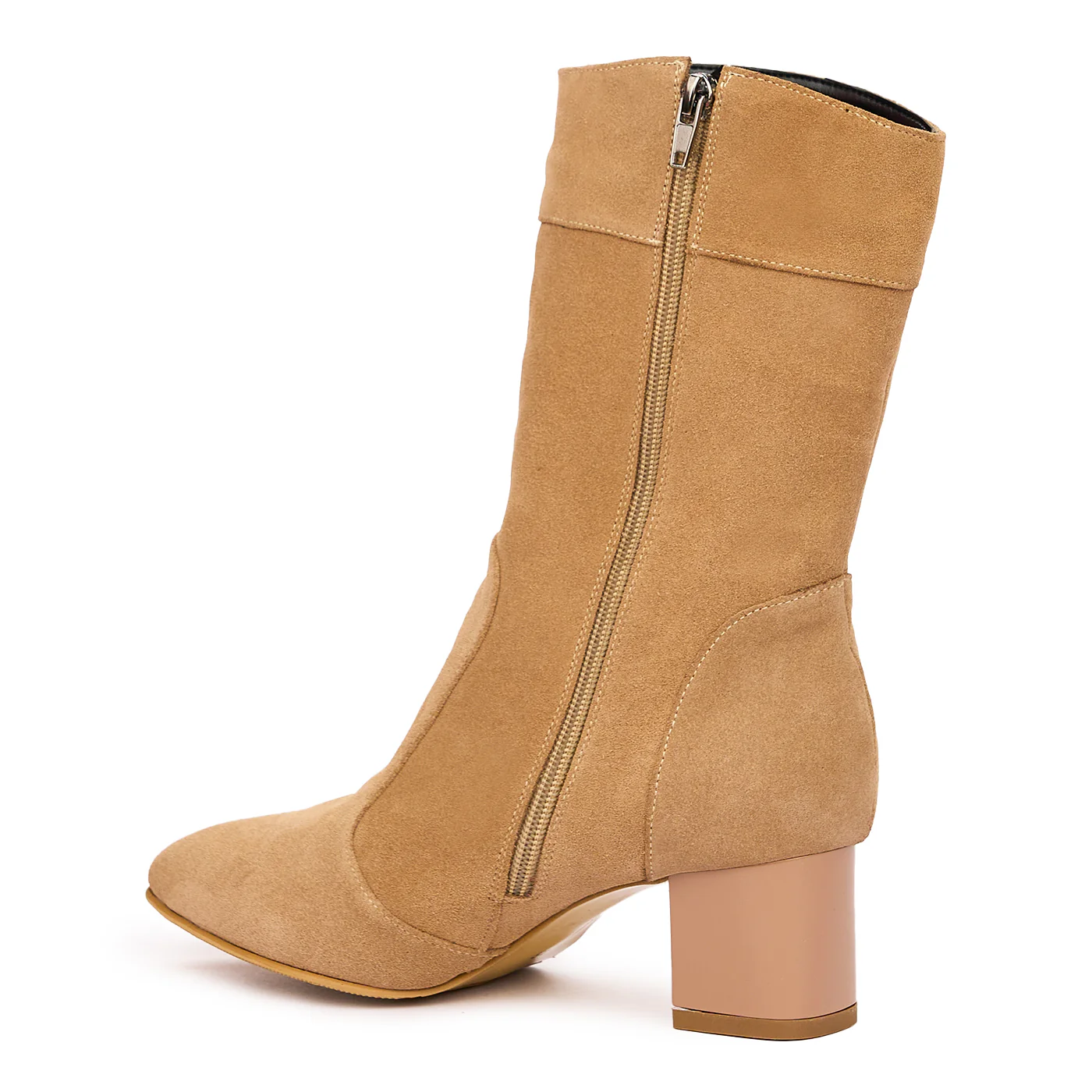 Cizme Bej Piele Naturala cu Toc 8128 - Image 3