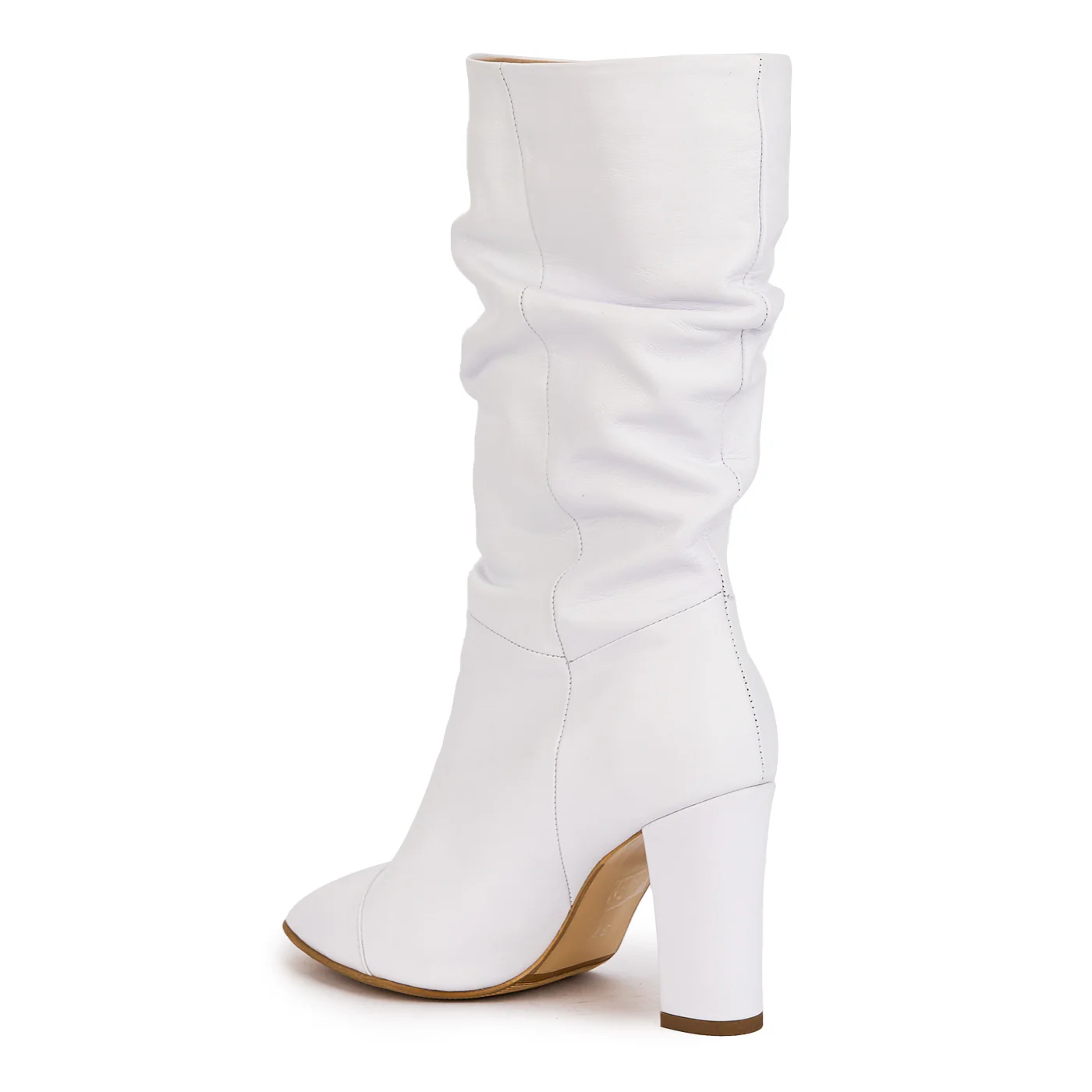 Cizme dama din piele naturala alba cu toc gros 9 cm 17045 - Image 2