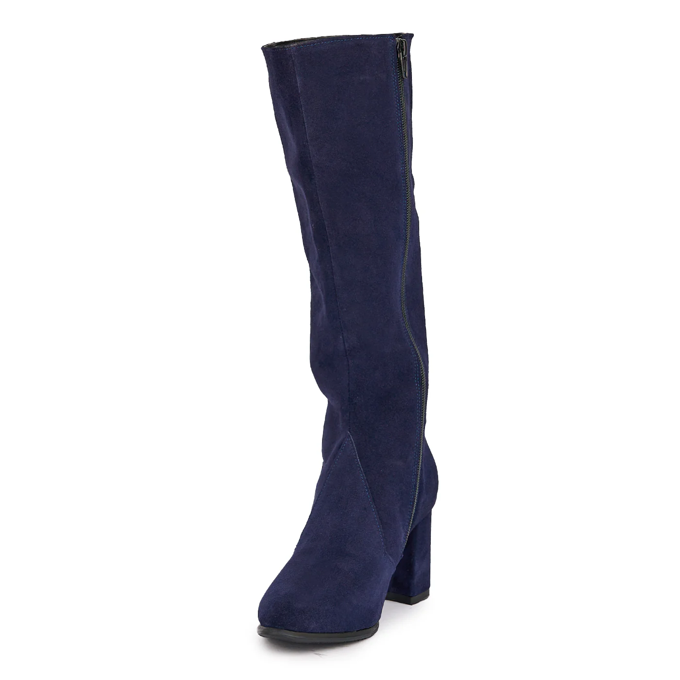 Cizme dama din piele naturala bleumarin cu toc gros 7.5 cm 16870 - Image 3