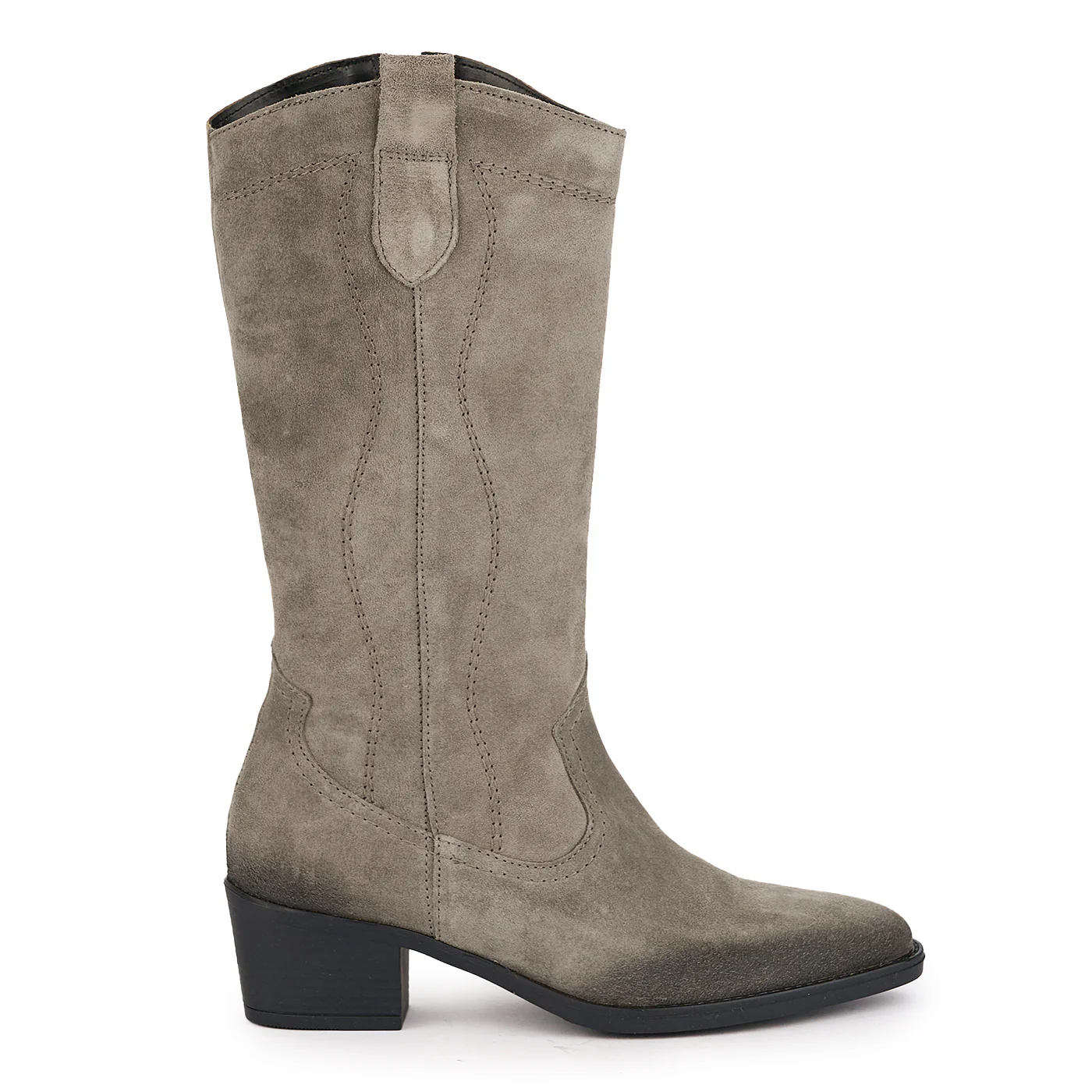 Cizme dama din piele naturala gri cu toc 5 cm 17033