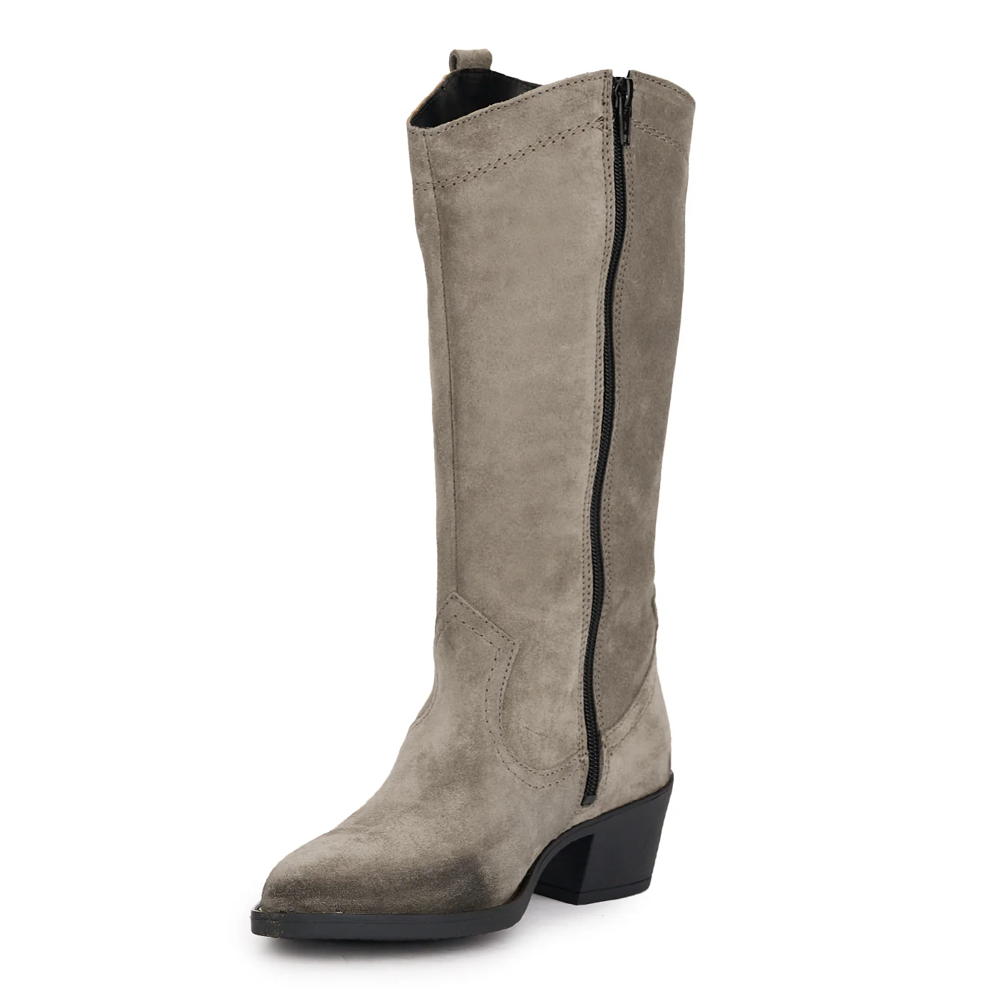 Cizme dama din piele naturala gri cu toc 5 cm 17033 - Image 3